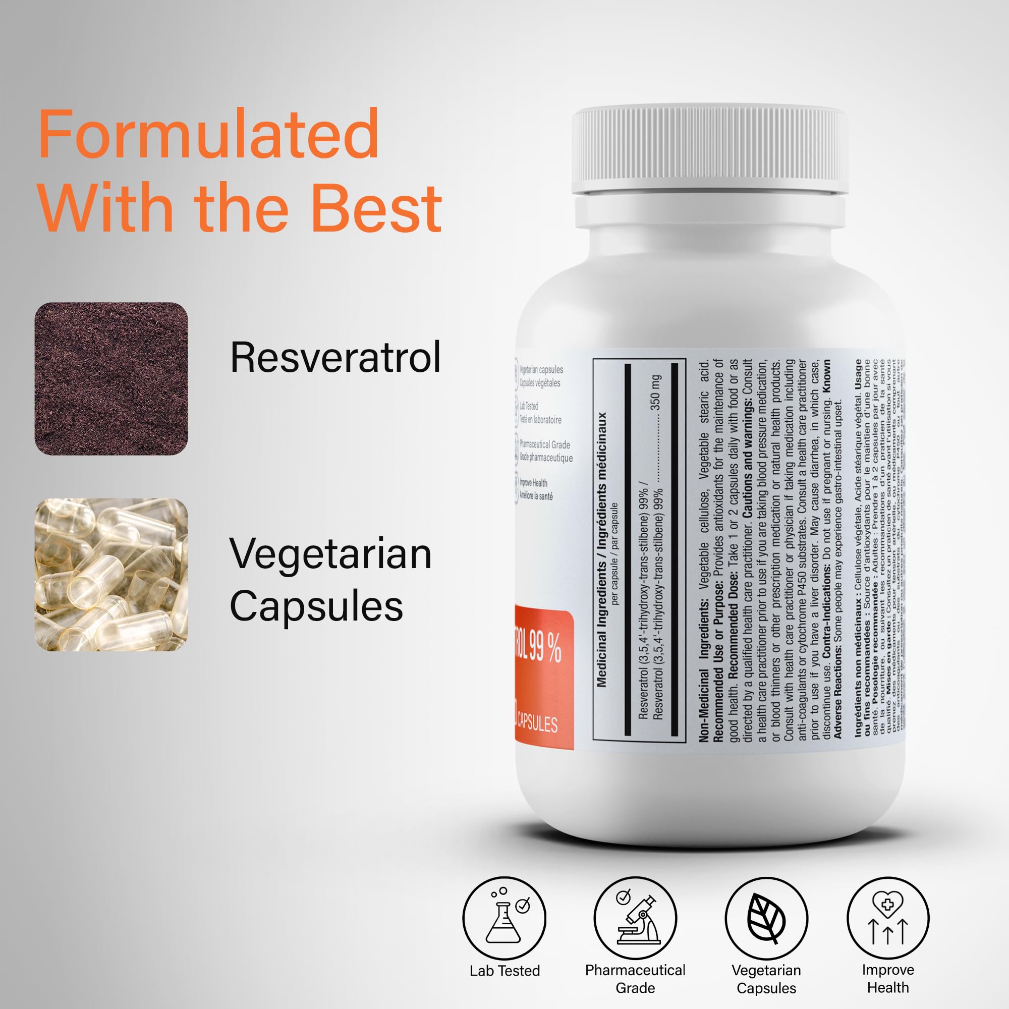 ATP LAB - Trans Resveratrol 99% 60 Capsules 60-Day Supply - Antioxidants Supplement - Immune System Support - Trans Resveratrol Supplement - Glowing Skin & Immune Support