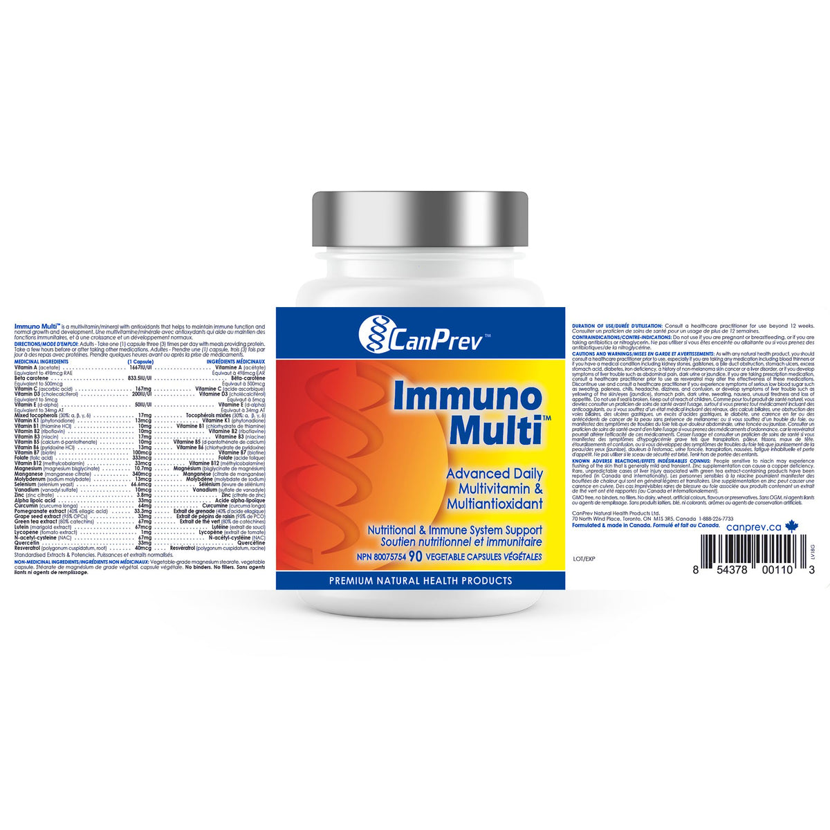 CanPrev Immuno Multi, Multivitamin Supplement, Magnesium, Zinc, 90 Veg Caps