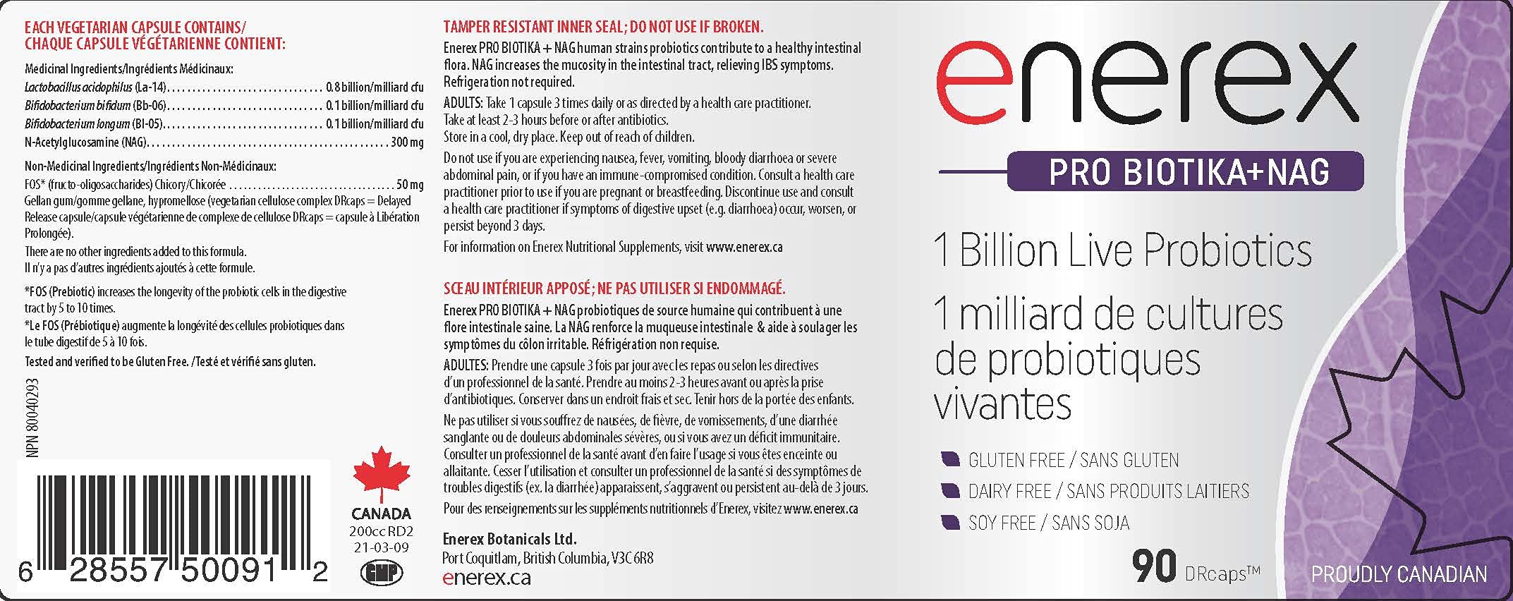 ENEREX - Pro Biotika + NAG 90 DRcaps 30-Day Supply - 1 Billion Live Probiotics - Gluten & Dairy-Free - Protect & Rebuild the GI and Urinary Tract with NAG - Aids Proper Digestion & Nutrient Absorption