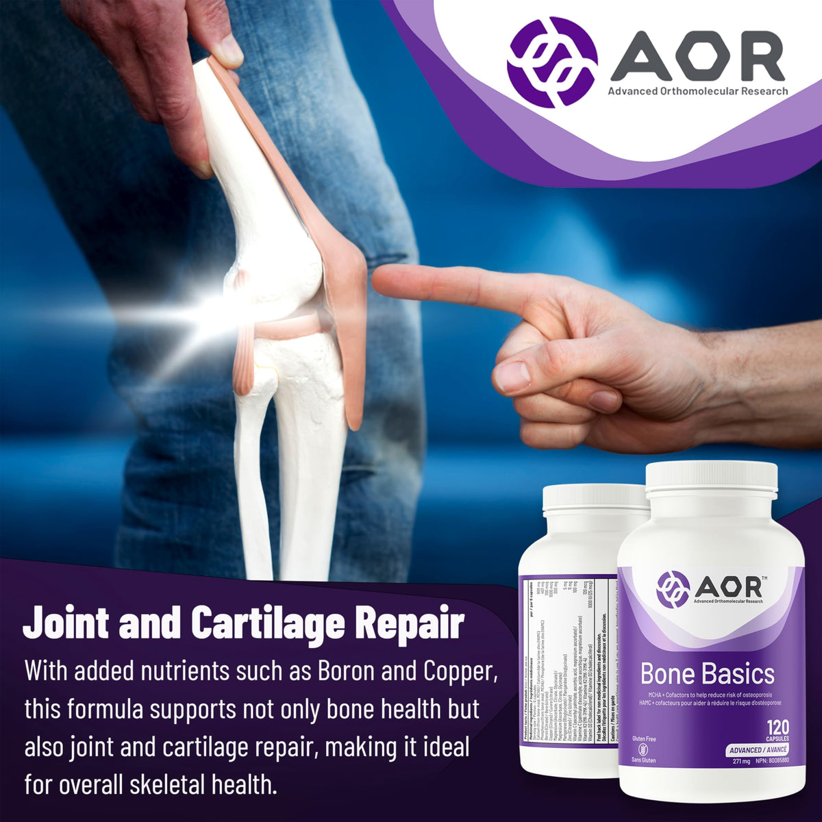 AOR Adult Bone Supplement, Calcium Magnesium Zinc, D3 & K2, 120 Capsules