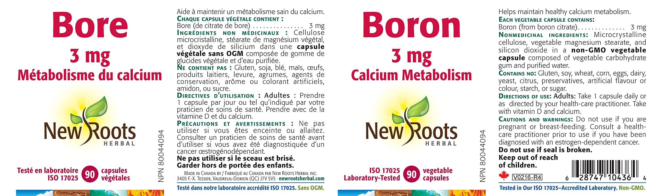 New Roots Herbal Bore 3 mg, aide à maintenir un métabolisme sain du calcium, l'intégrité des os et le soutien minéral, 90 capsules végétales, approvisionnement de 90 jours