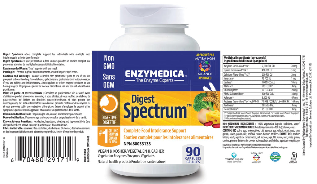Enzymedica - Digest Spectrum - Broad-Spectrum Digestive Enzyme Supplement for Comfortable Mealtime Experience, Helps with Food Sensitivity Support, Dairy, Gluten-Free