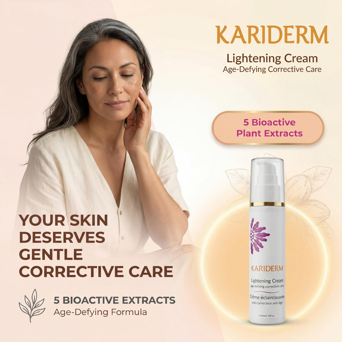 KARIDERM Lightening Cream 120ml, Organic Shea Butter with Bearberry & Damiana, Age-Defying Daily Care for Even Skin Tone