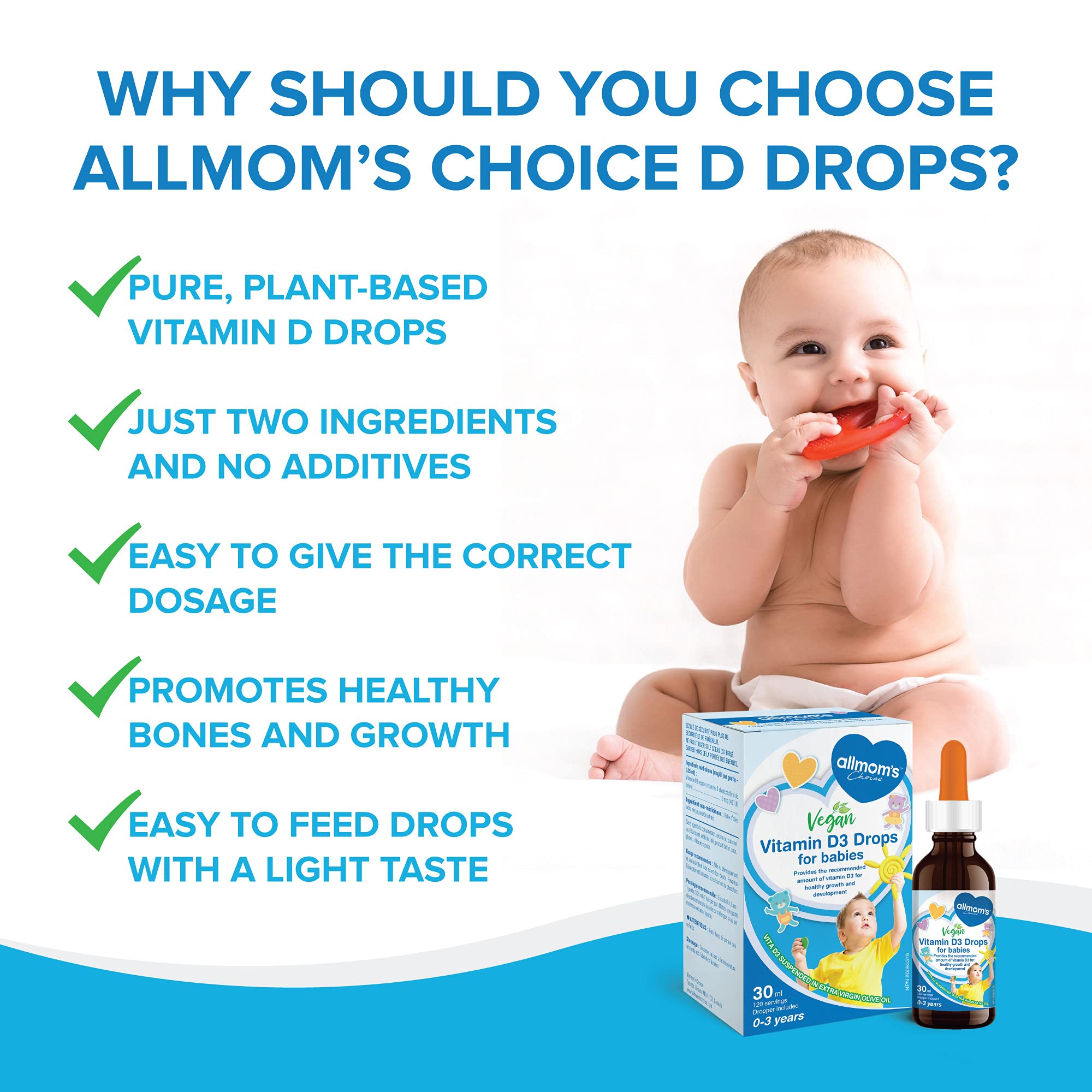 Gouttes de vitamine D 400 UI, 0 à 3 ans, 30 ml - Allmom's Choice