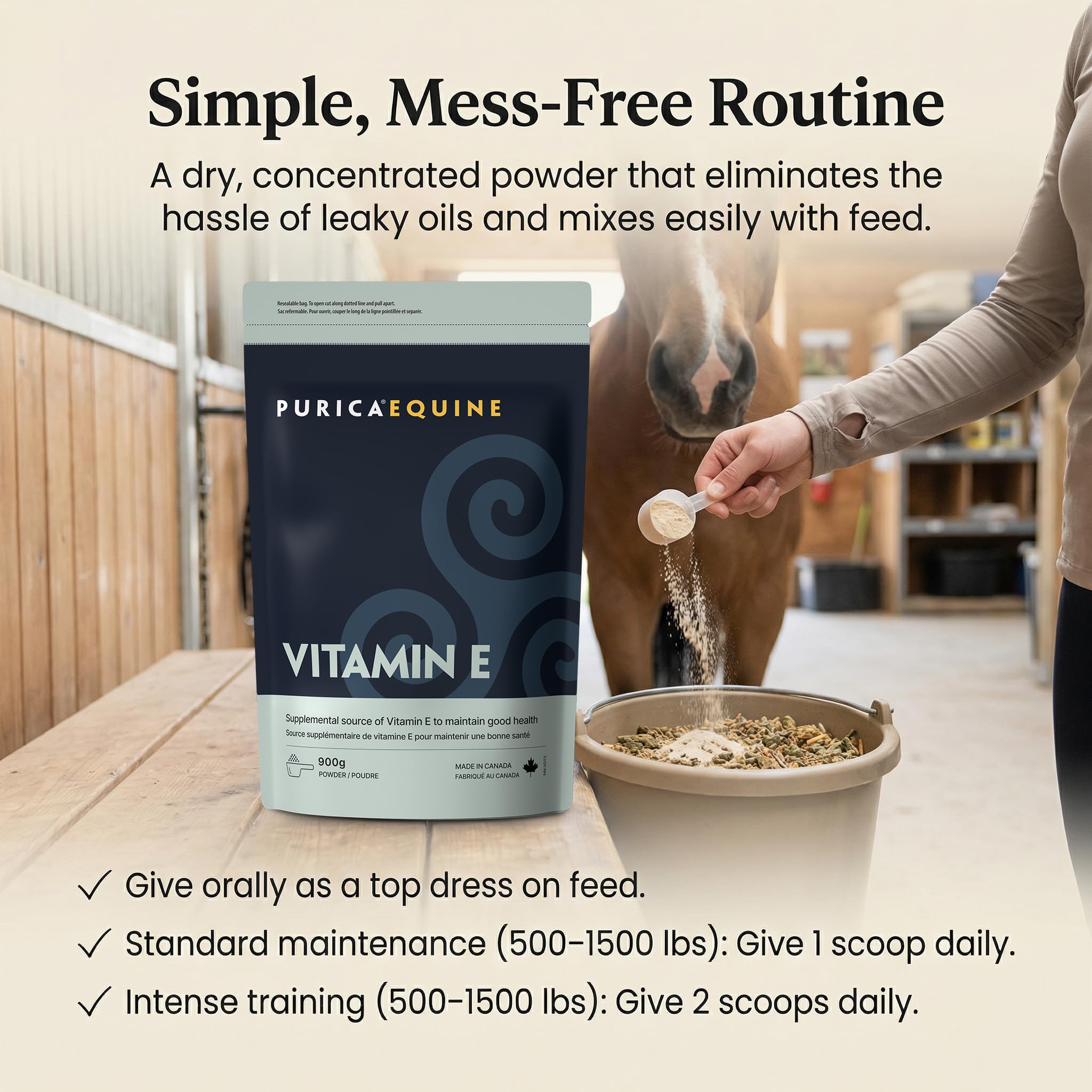 PURICA Equine Vitamin E Powder, Supports Coordination, Made in Canada, 900g