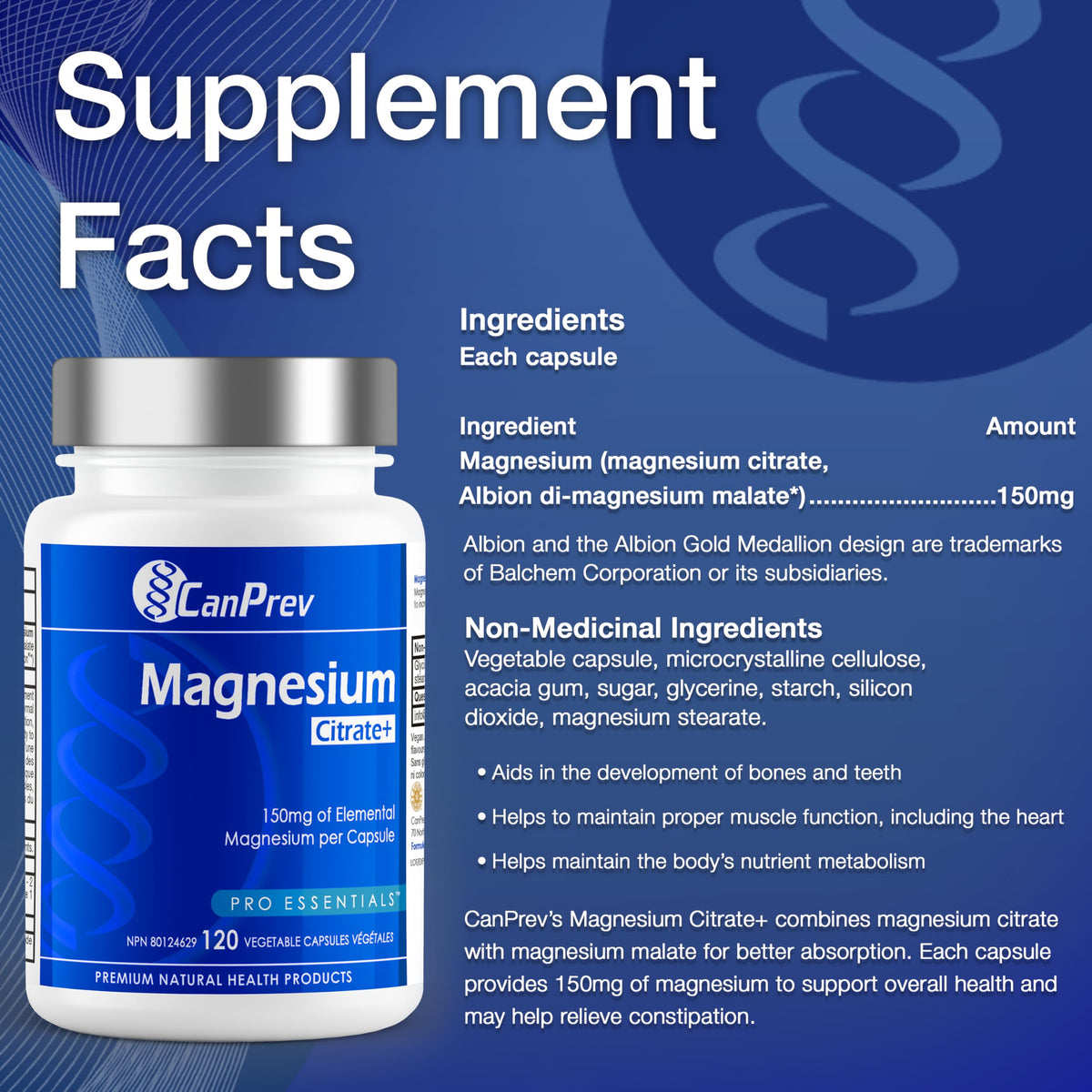 CanPrev Magnesium Citrate Capsules, Vegan, 120 Capsules, 120 Day Supply