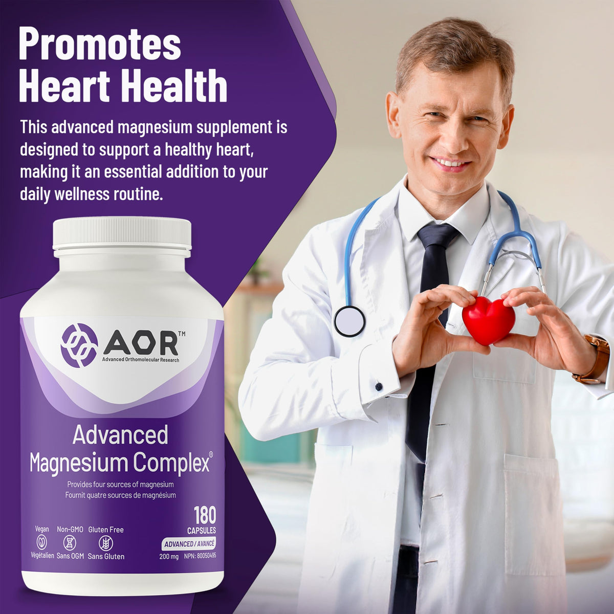 AOR Magnesium Complex, Magnesium Glycinate, 180 Capsules, 180 Day Supply