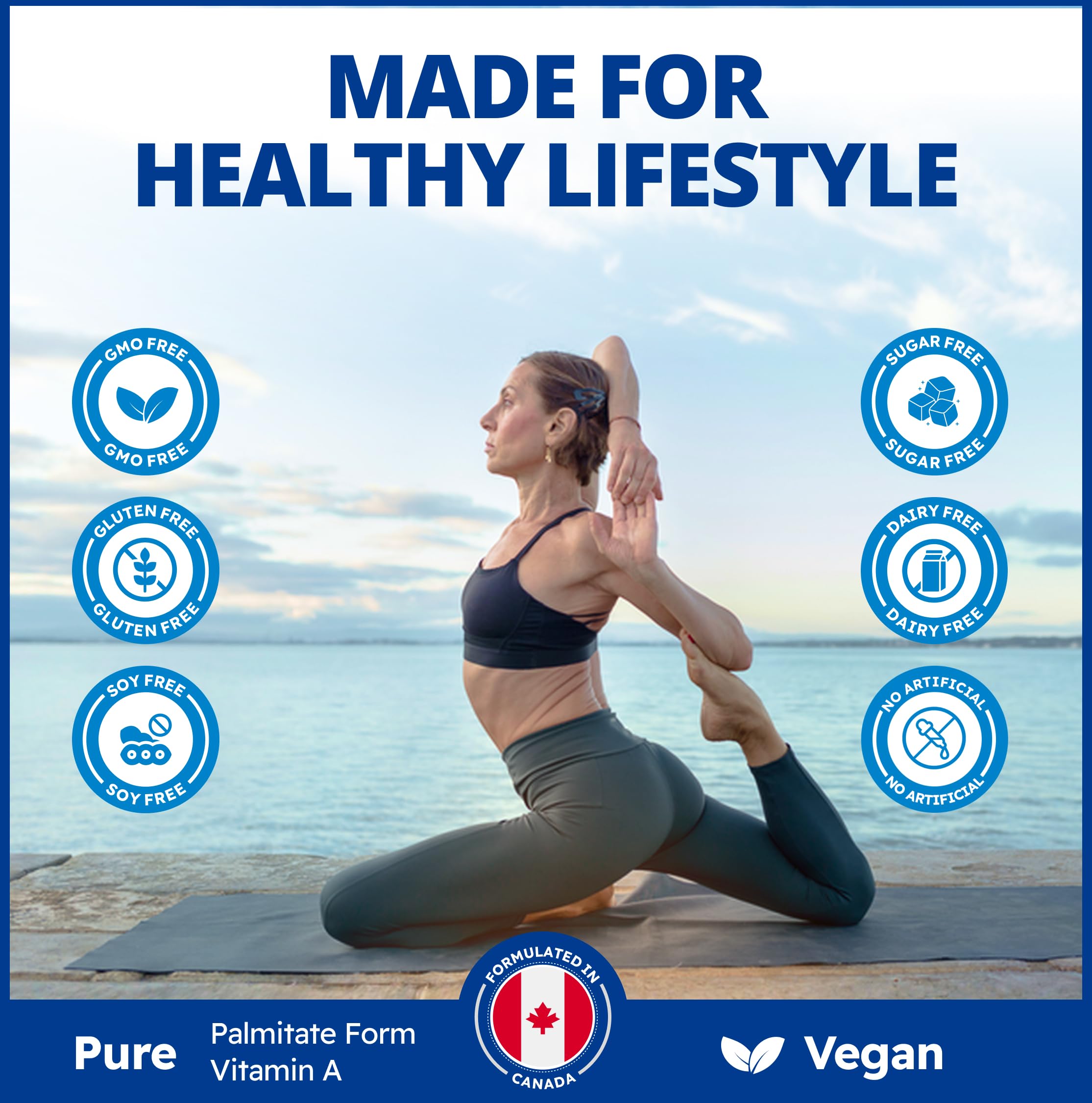 CanPrev Vitamine A Gouttes 15 ml, 10 000 UI Vitamine A Liquide avec 450 Portions, Soutien de la Santé Oculaire, de la Peau, du Bien-être Osseux et de la Fonction Immunitaire, Formulée avec du Palmitate de Rétinyle Tout-Trans - Végétalien et Sans Gluten