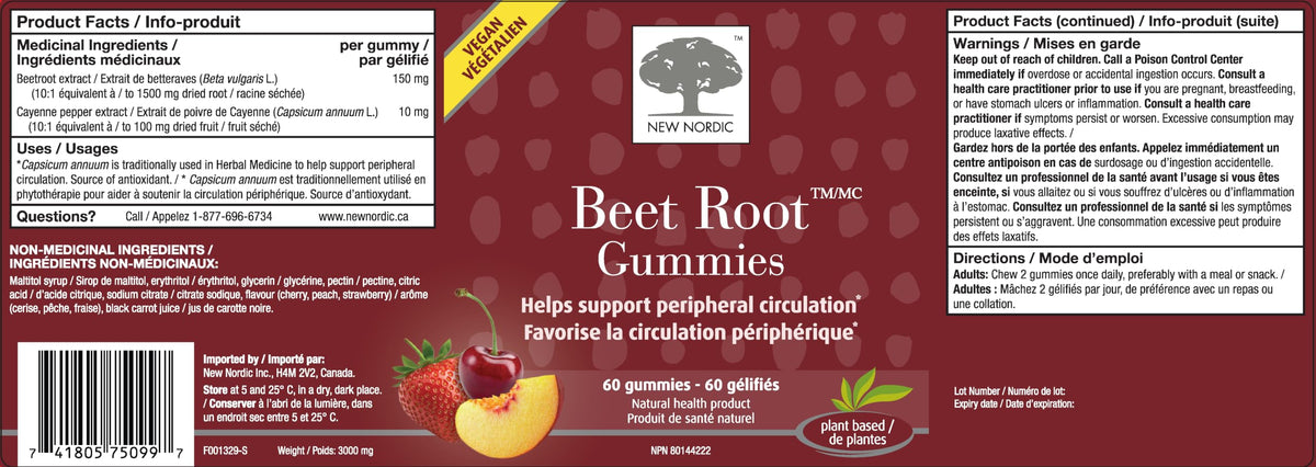 New Nordic Beet Root Gummies, Helps Support Peripheral Circulation, 60 Pc