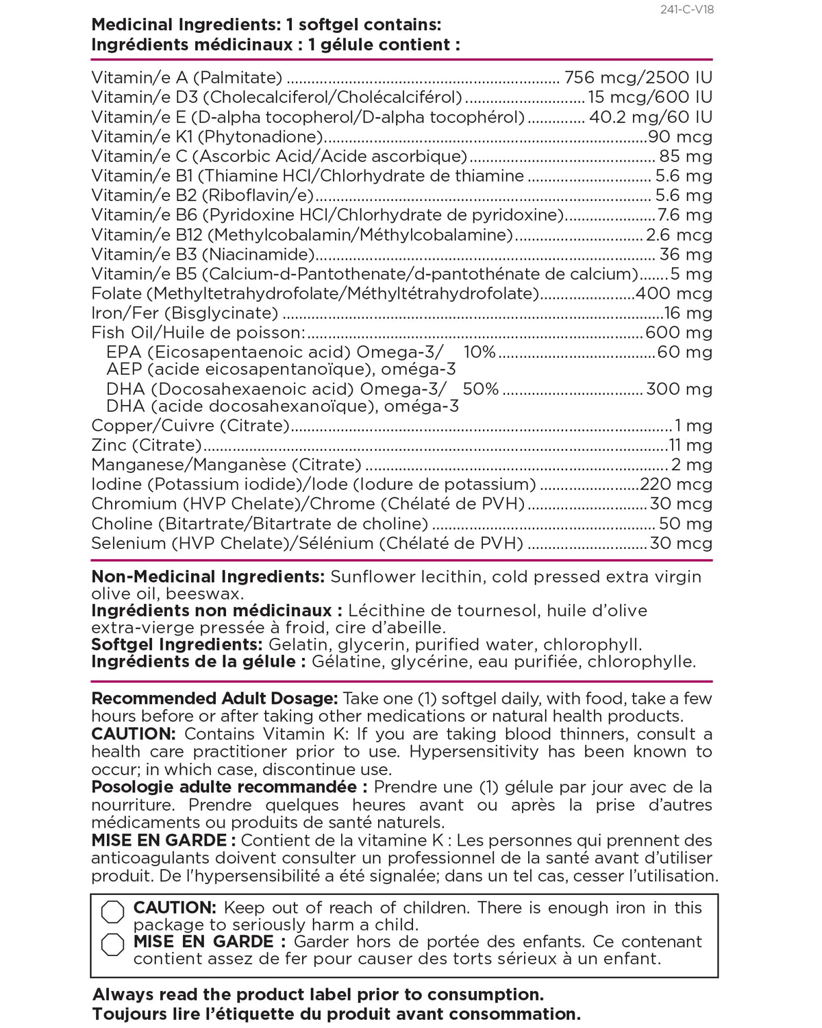 Platinum Naturals Easymulti Prenatal, 60 Softgels - Complete Multivitamin for Women with DHA, Folic Acid & Iron, Enriched with Vitamins B1, B2, B6, D3, and Omega-3 EPA DHA