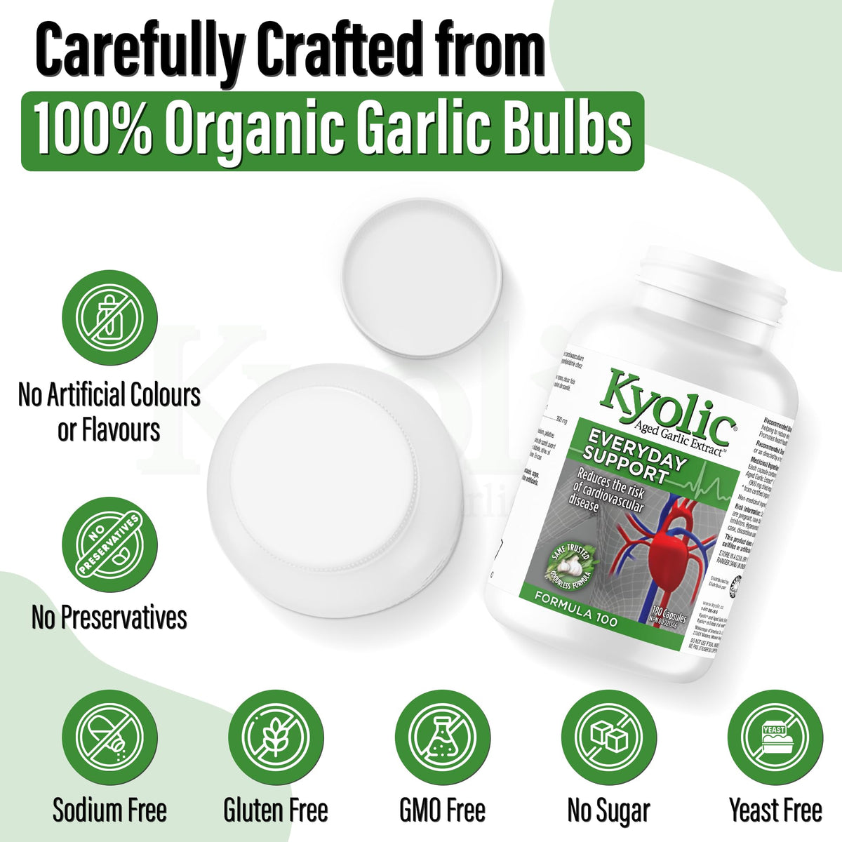 Kyolic Formula 100 Aged Garlic Extract Capsules, Odourless Garlic, 180 Caps