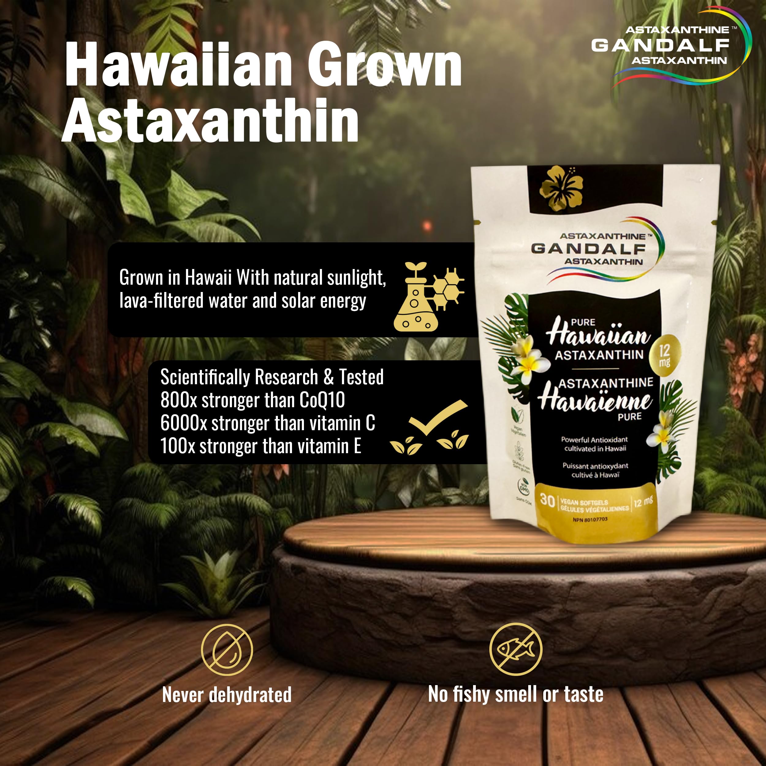 Gandalf Pure Hawaiian Astaxanthin 12mg 30 Vegan Softgels 30-Day Supply - Supports Eye Comfort & Joint Flexibility, Natural Antioxidant Power, Promote Skin & Vision Wellness, Grown in Hawaii