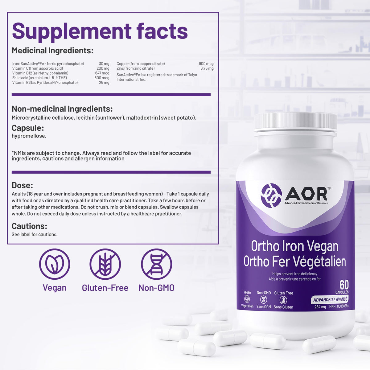 AOR Iron Supplements, Ortho Iron, 30 mg, 60 Capsules, 60 Day Supply