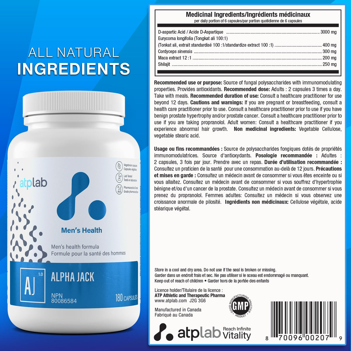 atplab Alpha Jack Supplement, Made in Canada, 180 Capsules, 30 Day Supply