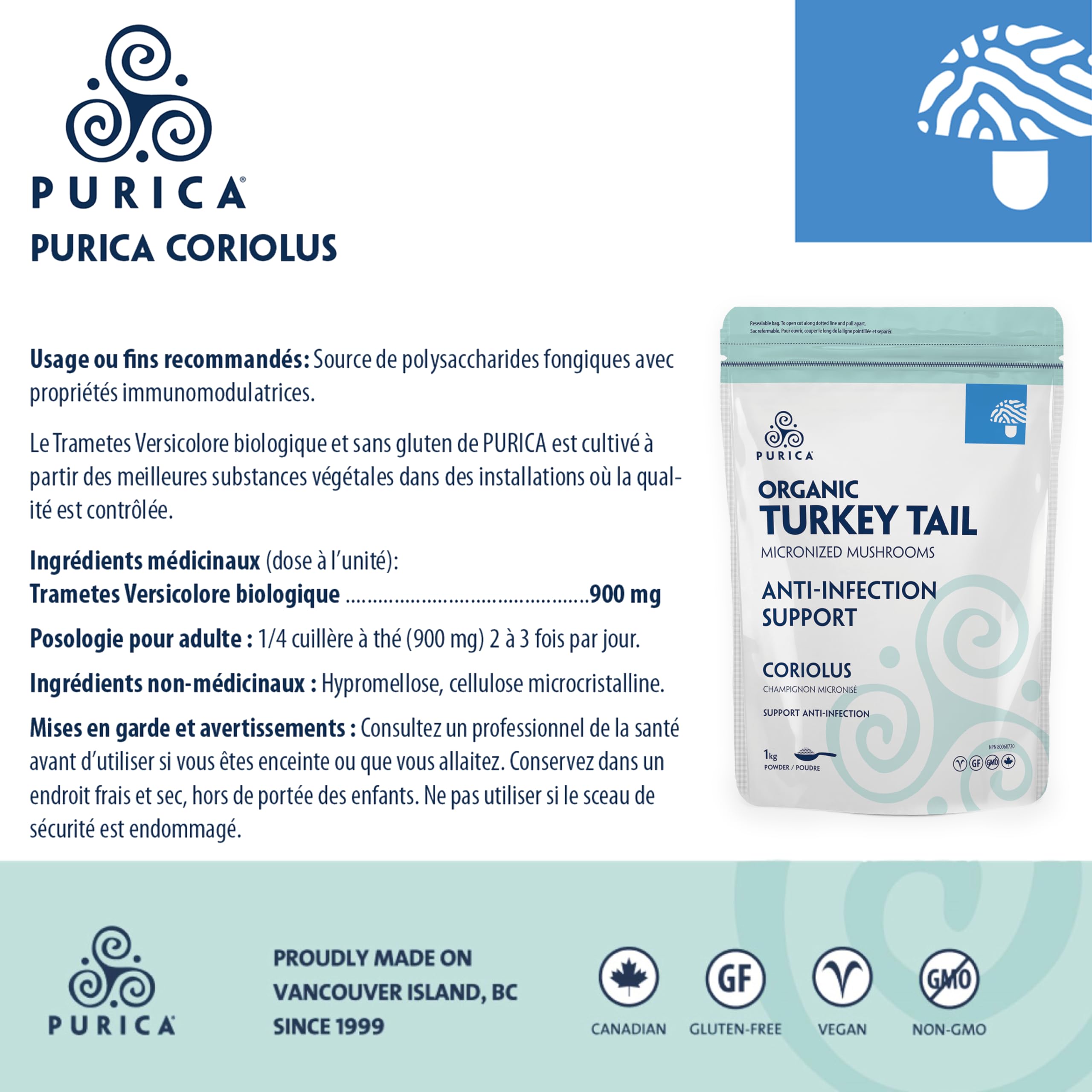 PURICA Tramète versicolore (Coriolus) en poudre
