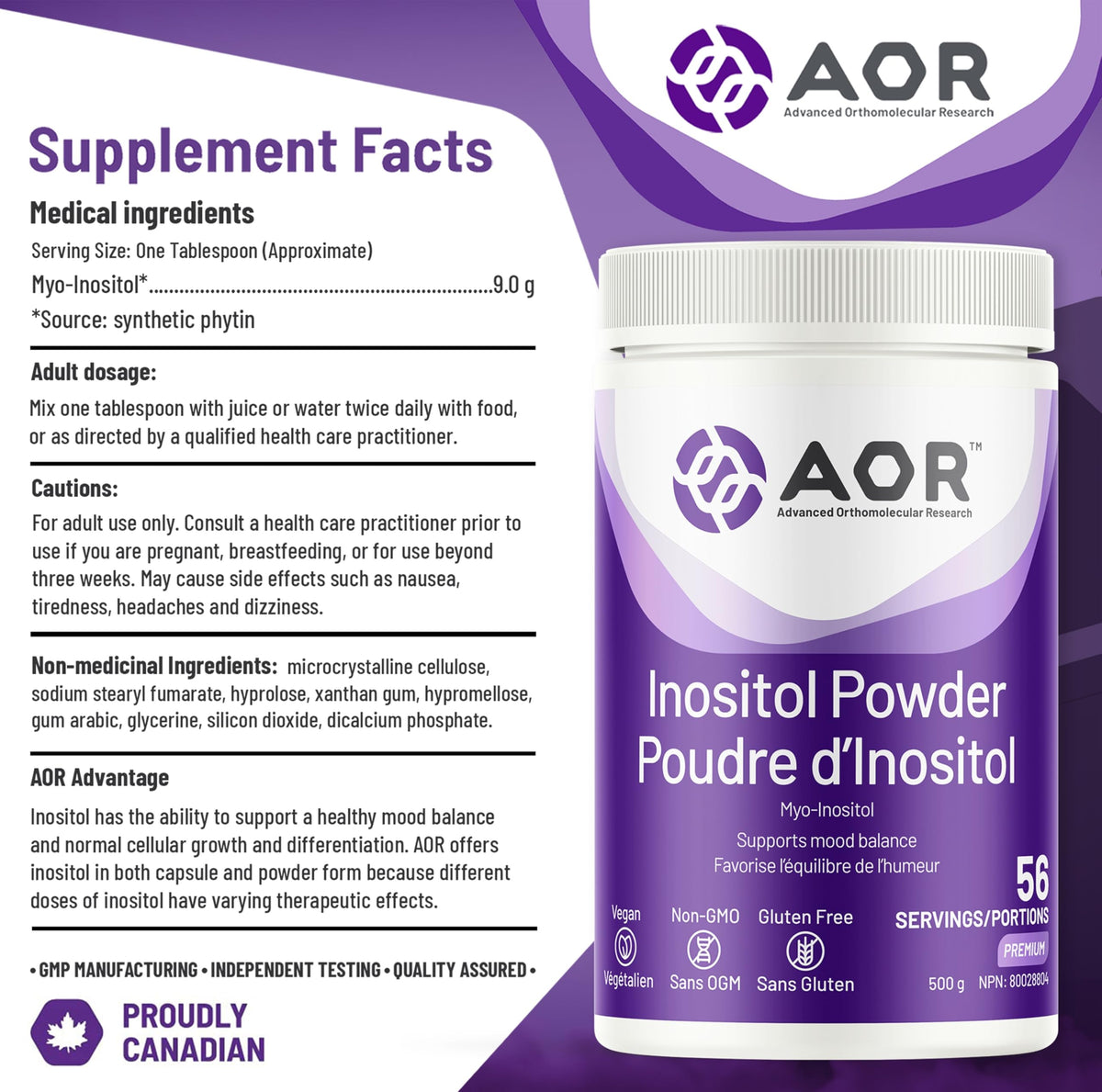 AOR Myo Inositol Powder, Advanced B Complex, Unflavoured, 500 g, For Adults