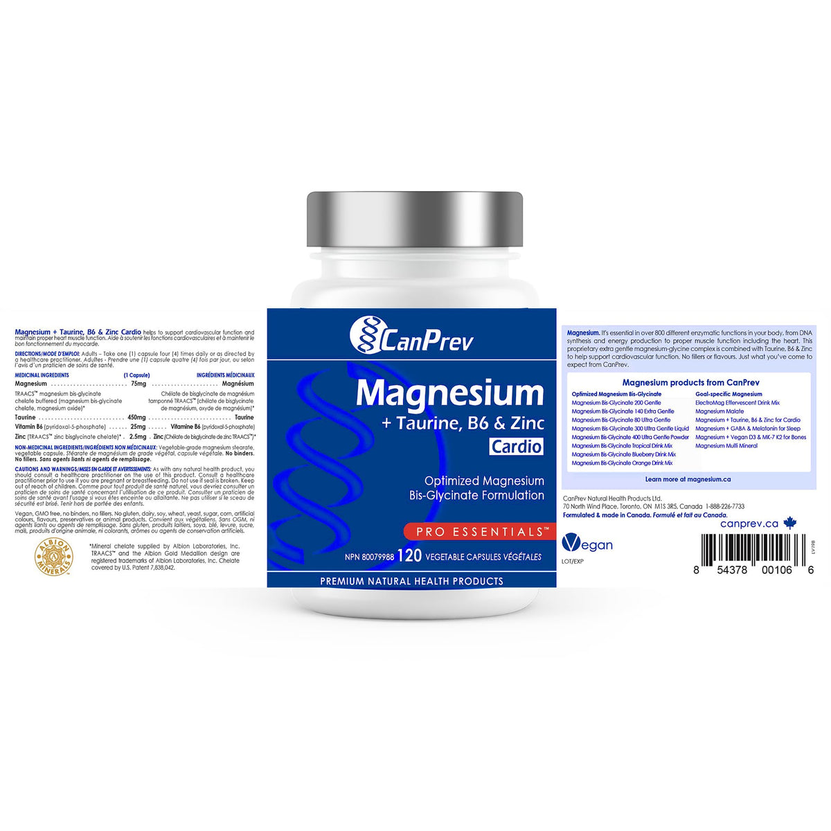 CanPrev Magnesium Bisglycinate, Taurine & Zinc, 120 Capsules, 30-Day Supply