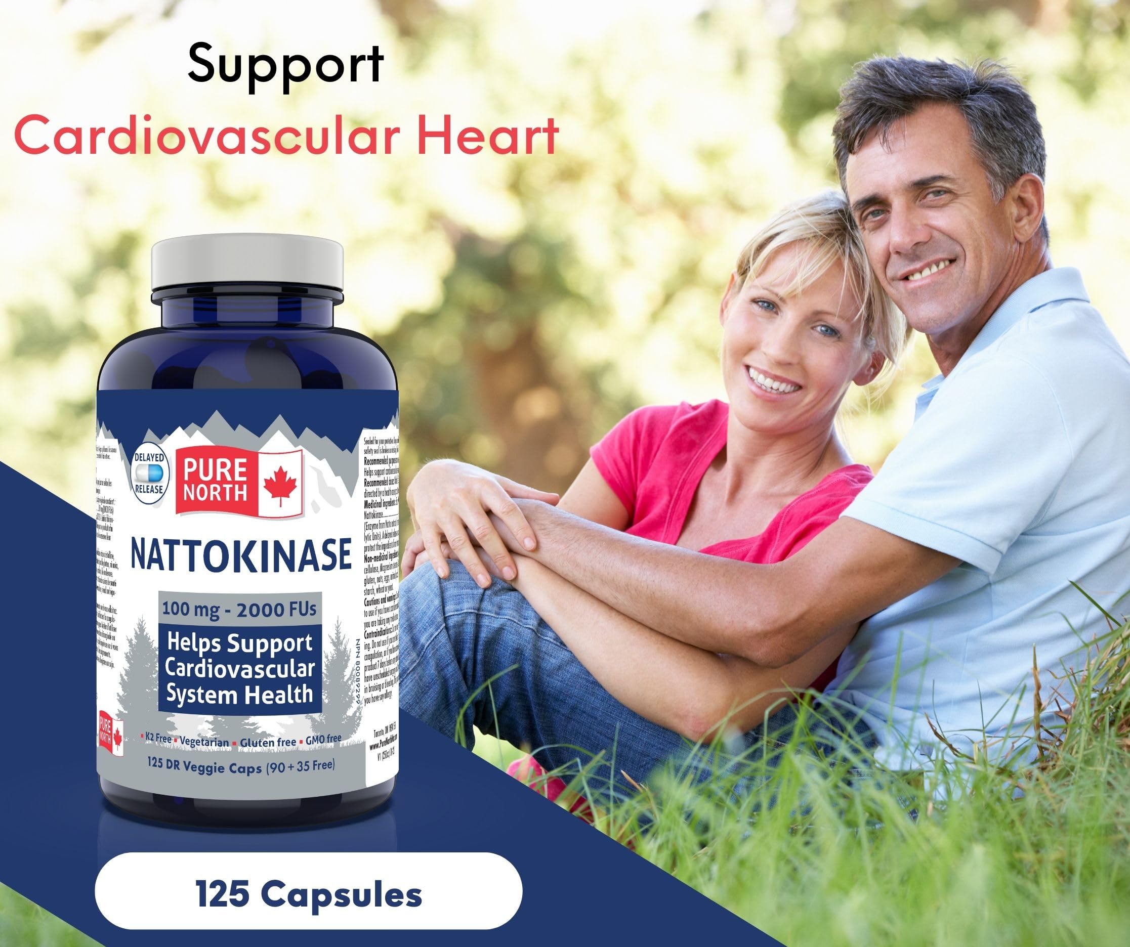 Pure North Naturals - Nattokinase Supplement, 100mg, 2000 FU, 125 Capsules 125-Day Supply, Vegetarian & Gluten-Free, High Potency for Cardiovascular Wellness, Enzymatic Support for Heart & Circulation