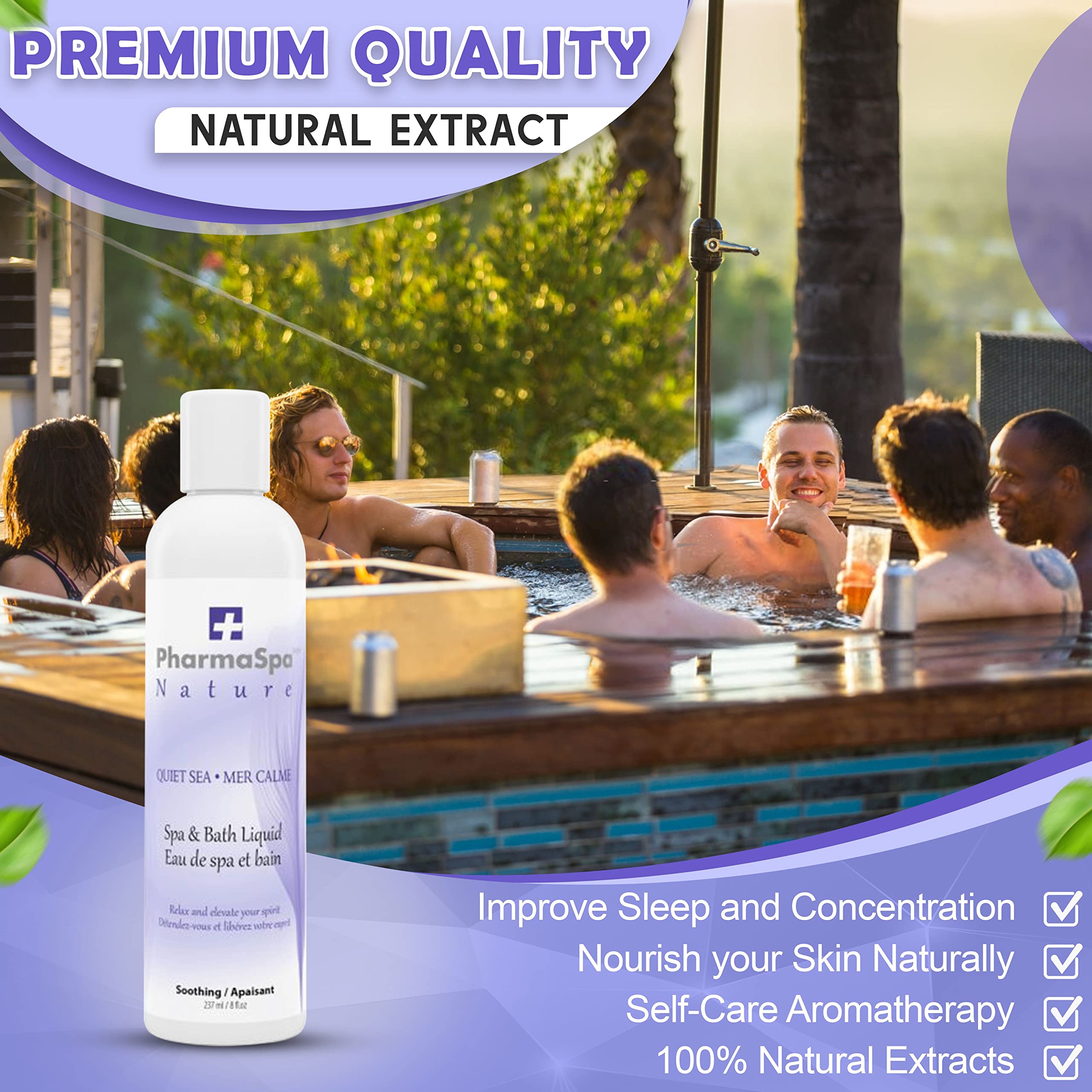 Pharmaspa Nature : Liquide pour spa et bain avec extraits entièrement naturels - 237 g/8 fl oz – Liquide d'aromathérapie pour spa – Sans gluten, sans parabènes, non testé sur les animaux