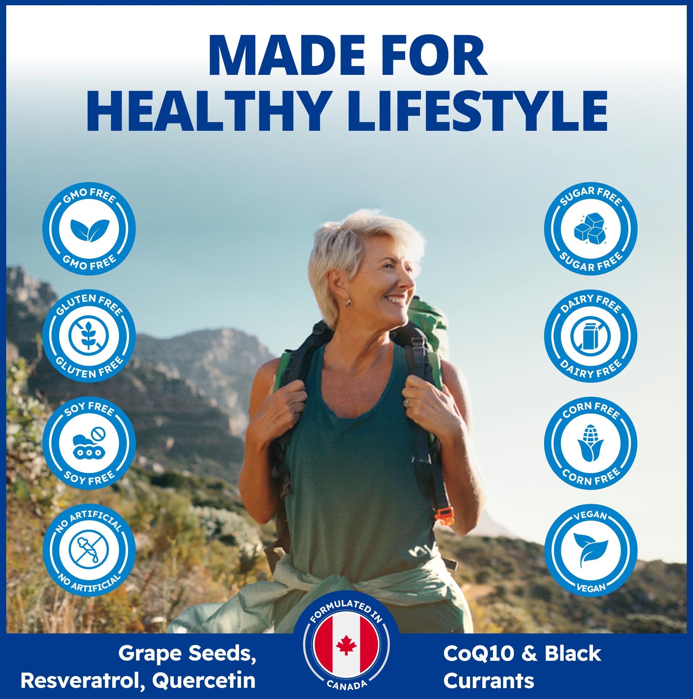 CanPrev Resvera-Pro Resveratrol, 60 Capsules 60-Day Supply - Coenzyme Q10-100mg Resveratrol with Quercetin, Grape Seed, Black Currant and Bilberry - A Blend of Antioxidants - Vegan Friendly