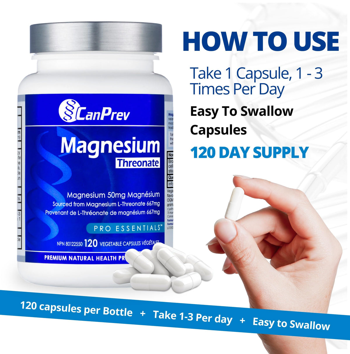 CanPrev Magnesium Threonate, Non GMO, 120 Capsules, 120 Day Supply