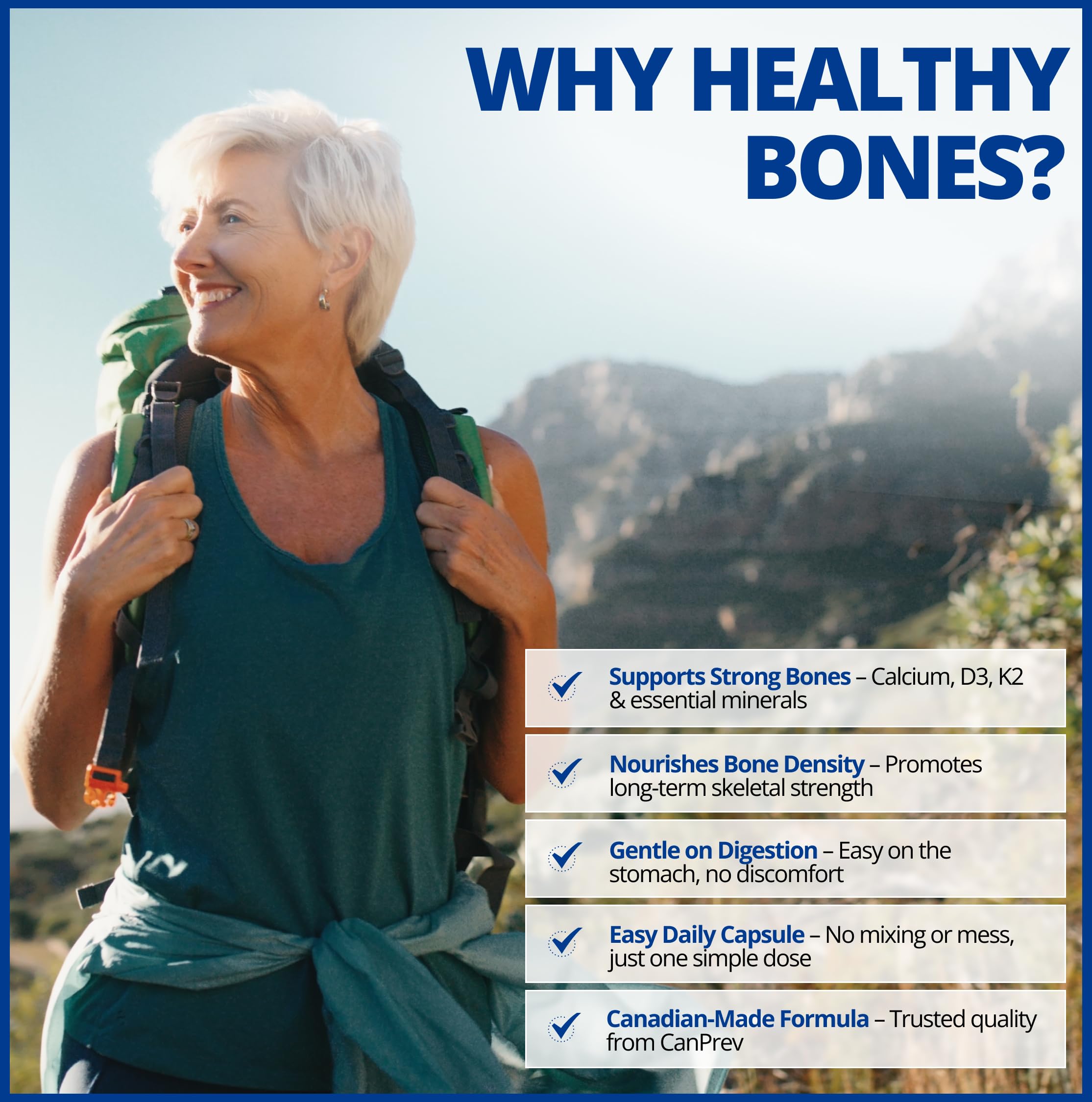CanPrev Healthy Bones - Cal-Mag Chélaté 2:1, Oligo-éléments Essentiels, Vitamine D3 Végétalienne & K2 Sans Soja | Aide à Construire des Os et des Dents Solides | Produits de Santé Naturels de Première Qualité