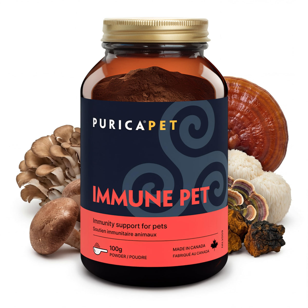 PURICA Pet Immune Organic Mushroom Powder for Dogs & Cats, No Fillers, 100g