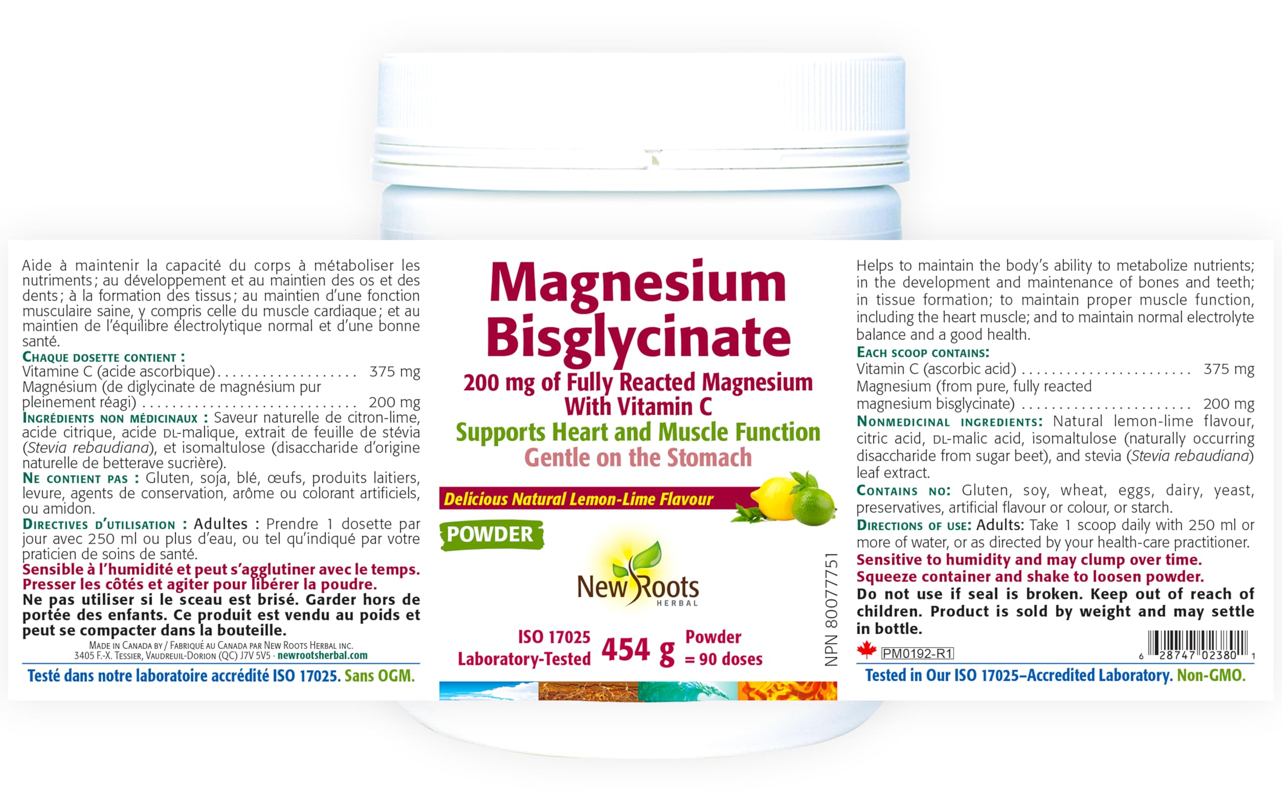 New Roots Herbal - Magnesium Bisglycinate Powder, Lime Flavor Drink Mix - Pure Magnesium Glycinate with Vitamin C for Sleep, Support Heart Health, Muscles Function, Bone & Metabolism