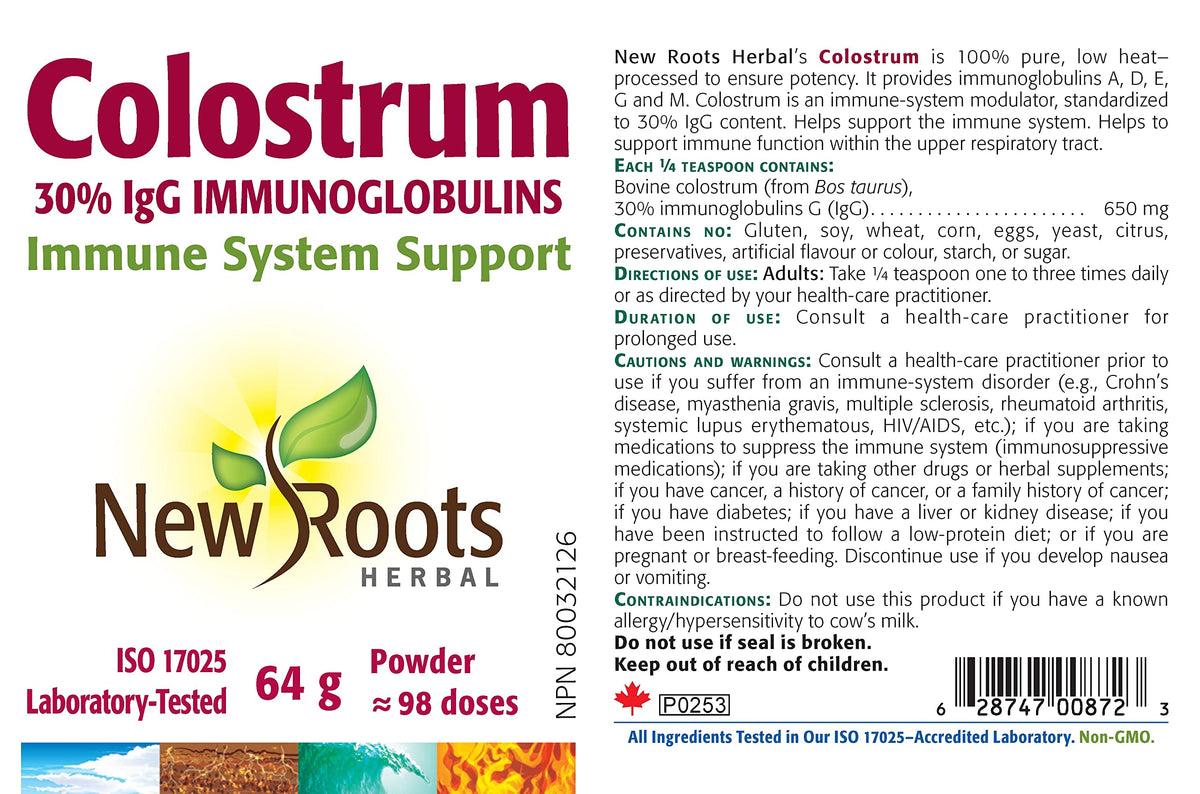 New Roots Herbal Bovine Colostrum Powder, 30% Immunoglobulins, 98 Servings