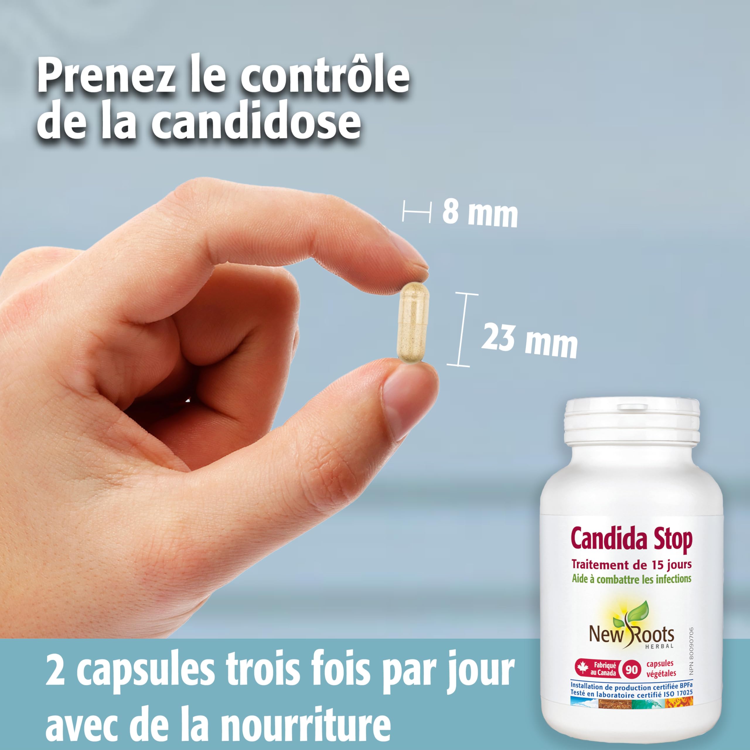 New Roots Herbal - Candida Stop, 90 gélules végétales - Supplément de nettoyage de la candidose - Favorise la santé digestive, améliore les affections cutanées, soutient la santé cérébrale et réduit les envies de sucre