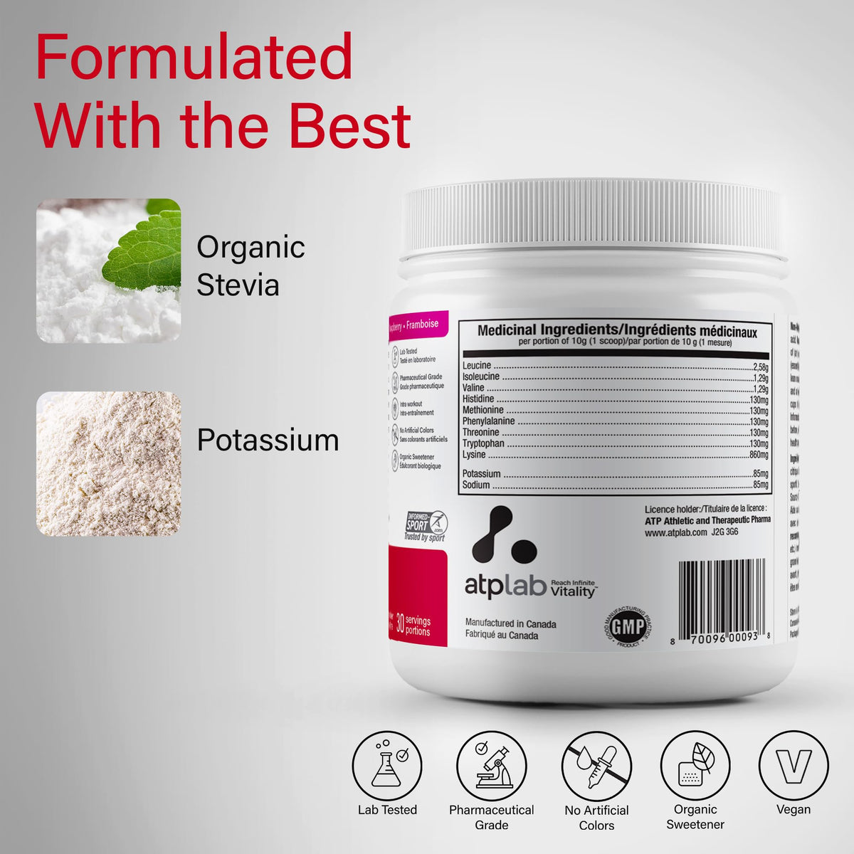 atplab EAA Powder, Essential Amino Acids, Raspberry, 300g, 30 Servings
