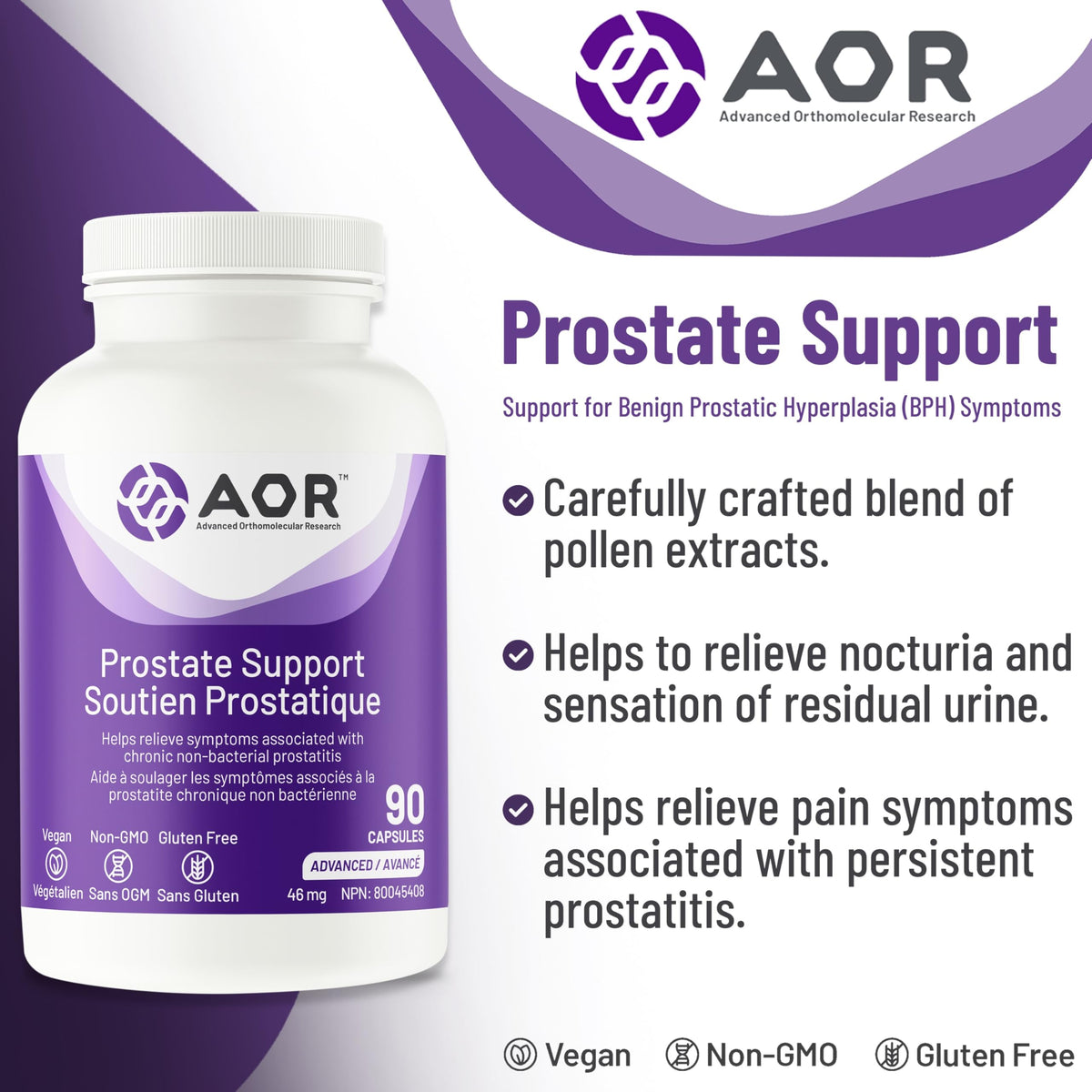 AOR Prostate Support Supplement for Men, 90 Vegan Capsules, 30-Day Supply