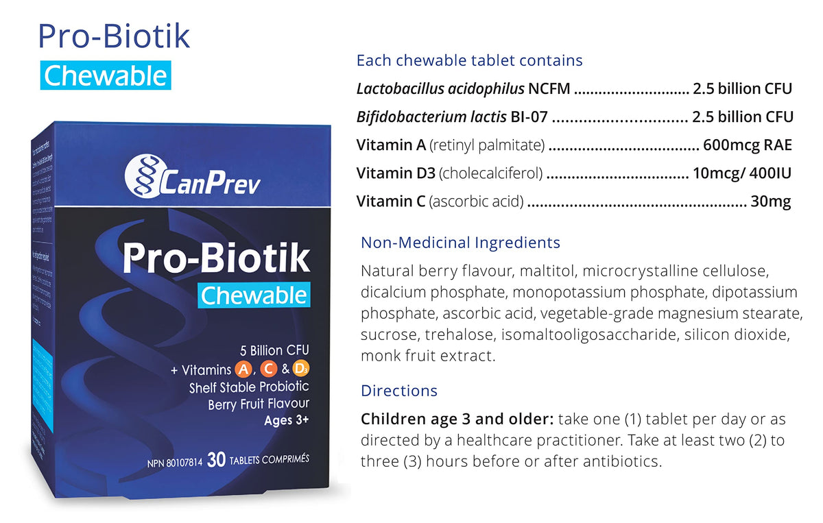 CanPrev Kids Probiotic Chewable Tablets, 5 Billion CFU, Berry, 30 Tablets
