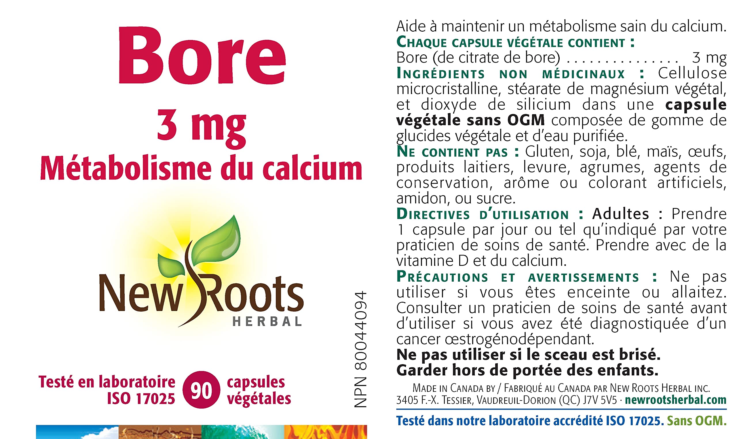 New Roots Herbal Bore 3 mg, aide à maintenir un métabolisme sain du calcium, l'intégrité des os et le soutien minéral, 90 capsules végétales, approvisionnement de 90 jours