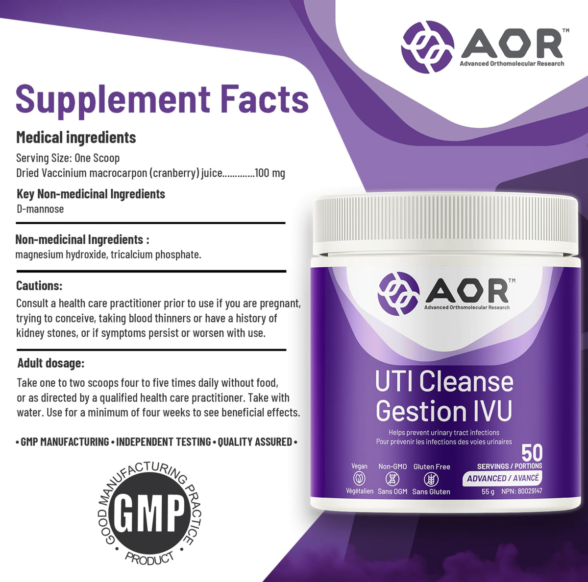AOR UTI Cleanse Cranberry Powder for Women, 55g, 50 Servings