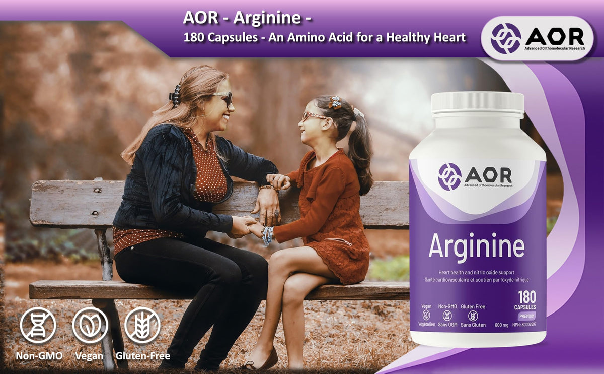 AOR Arginine HCl Capsules, 600 mg per Capsule, Vegan Formula, 180 Count