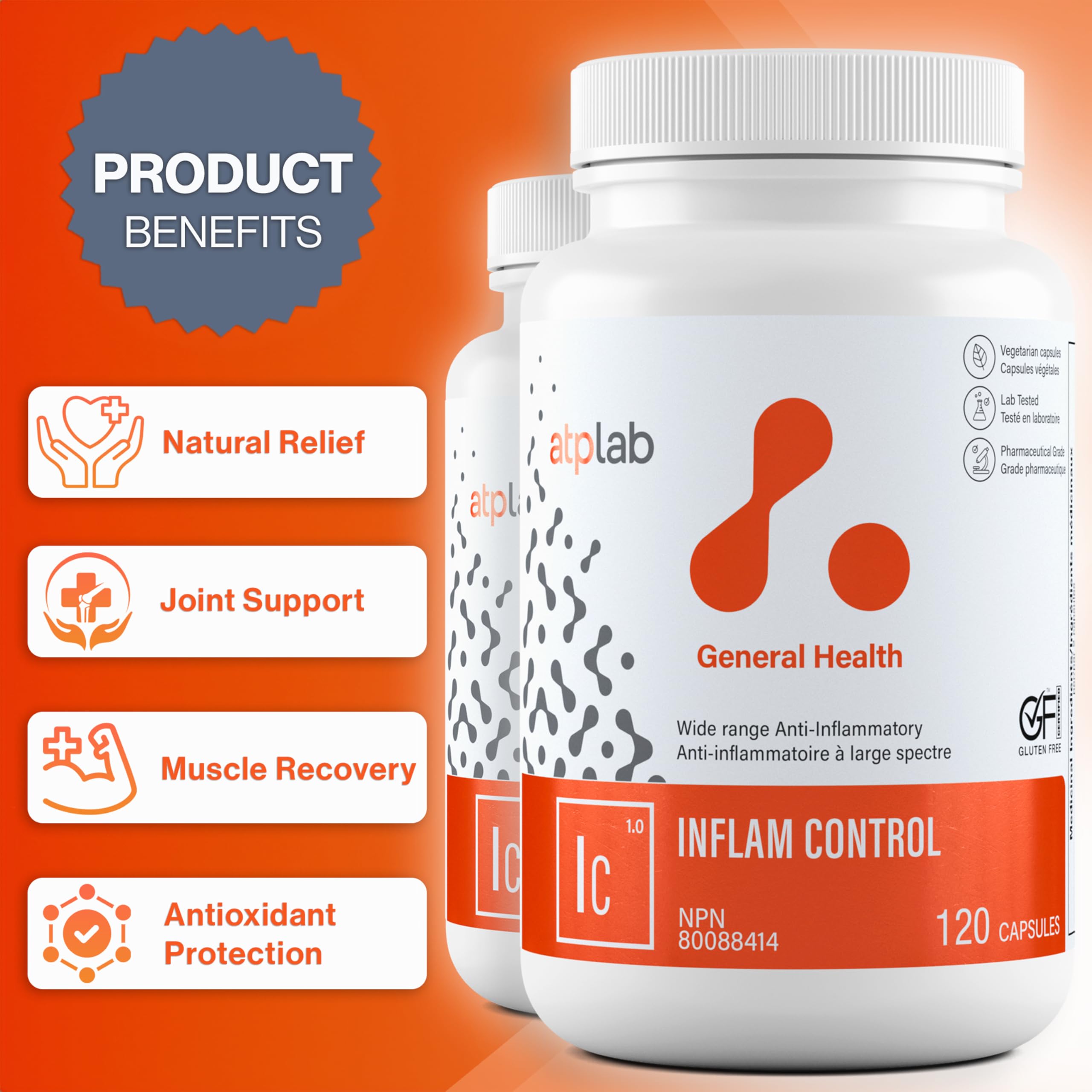 ATP LAB Inflam Control, 120 gélules - Soutien articulaire et musculaire avec Curcuma Acumin, BroccoPhane, Boswellia, Serrapeptase, Bromélaïne, Quercétine - Confort et mobilité améliorés