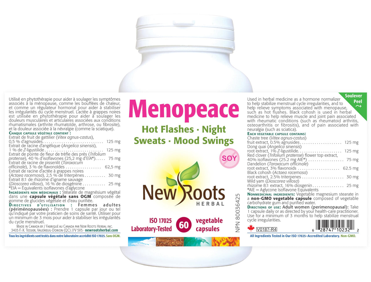New Roots Herbal Menopeace, Menopause Supplement, Black Cohosh, 60 Caps