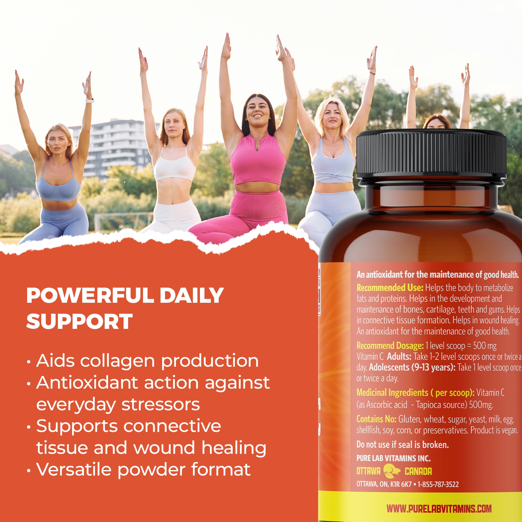 Pure Lab Vitamins Vitamine C sans maïs - Poudre de 500 mg, 250 g