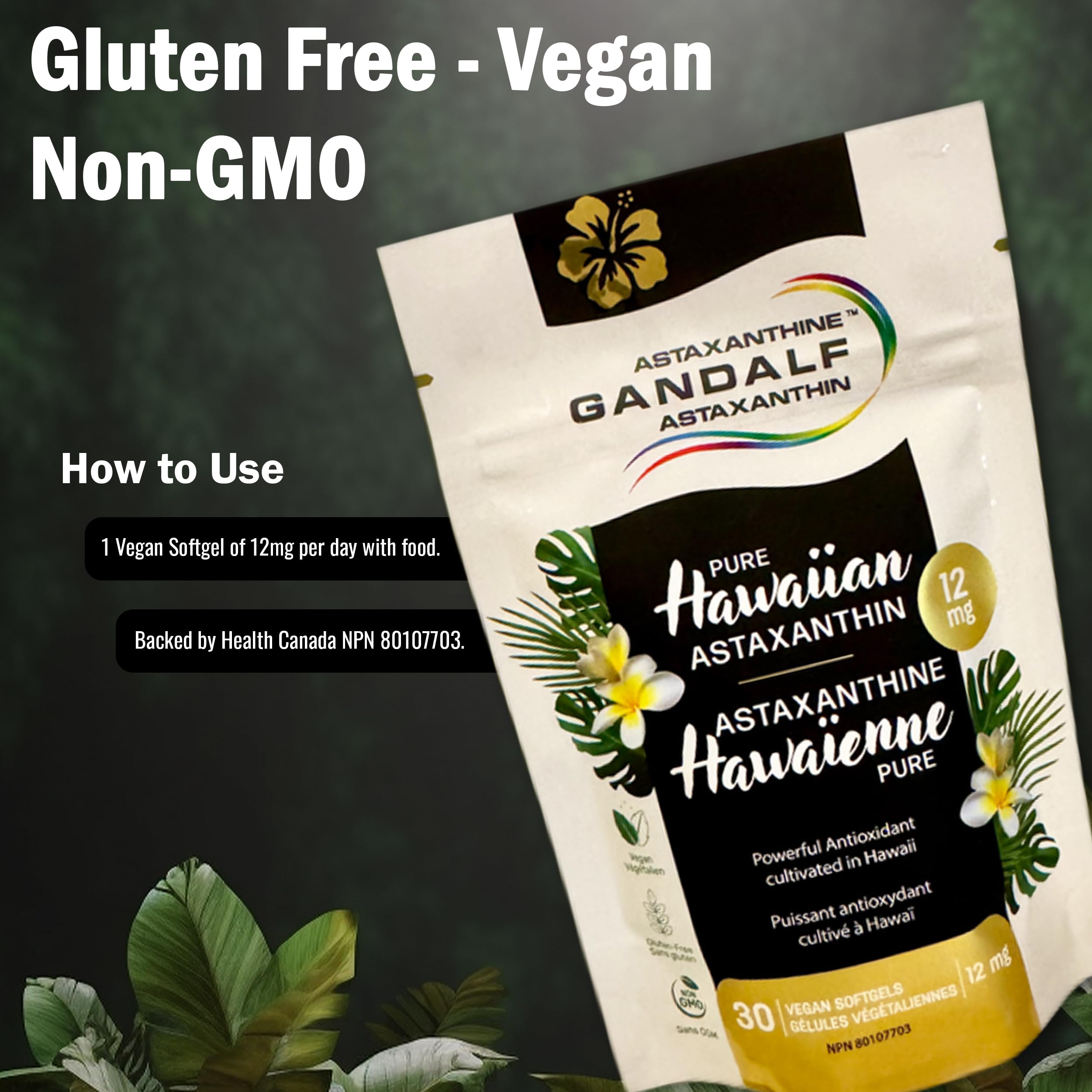 Gandalf Pure Hawaiian Astaxanthin 12mg 30 Vegan Softgels 30-Day Supply - Supports Eye Comfort & Joint Flexibility, Natural Antioxidant Power, Promote Skin & Vision Wellness, Grown in Hawaii