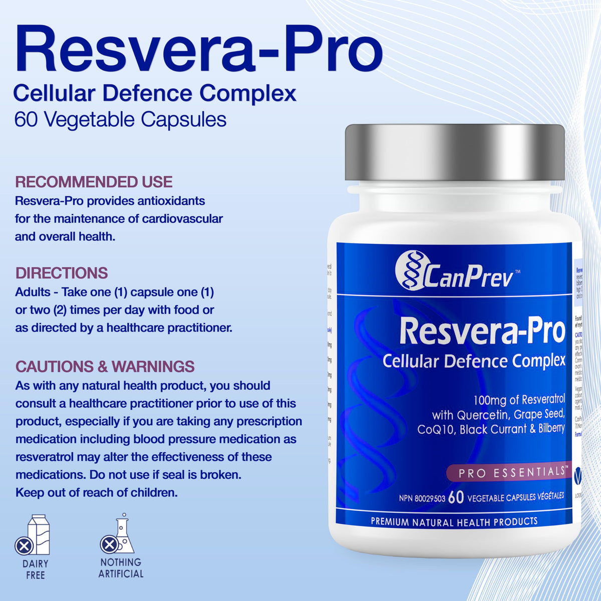 CanPrev Resvera Pro, 100mg Resveratrol, 60 Veg Capsules, 30-60 Day Supply