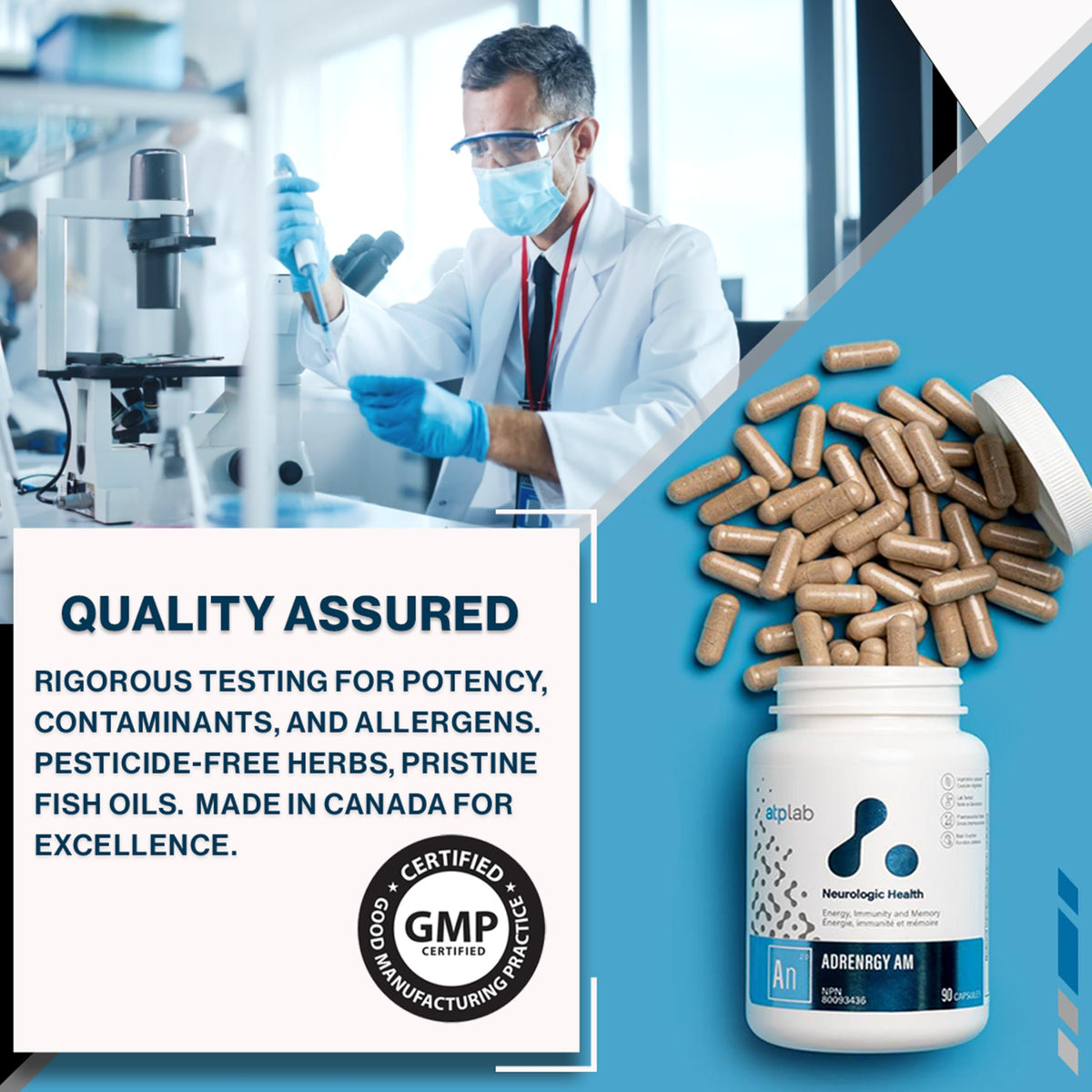 atplab AdrenRGY AM, Ashwagandha, Rhodiola Rosea, Vitamin C, B12, 90 Caps