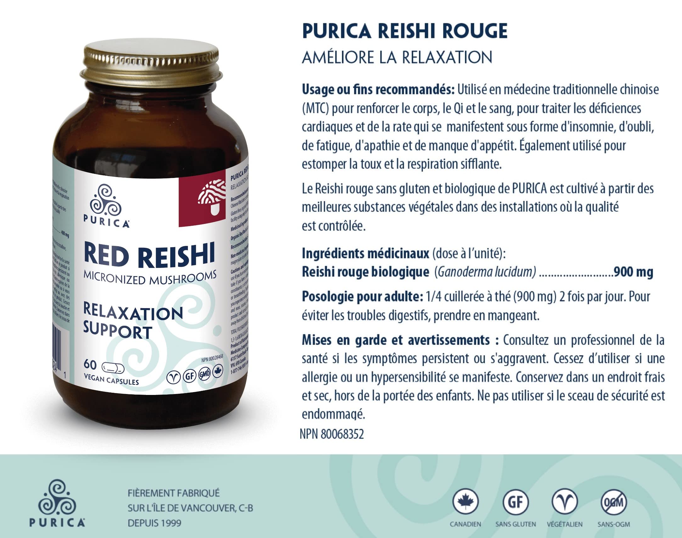 PURICA - Reishi Rouge - Champignons micronisés - Aide à la relaxation