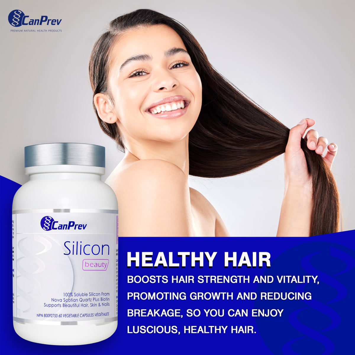 CanPrev Silicon Beauty Biotin Capsules, Hair Skin & Nail, 60-Day Supply