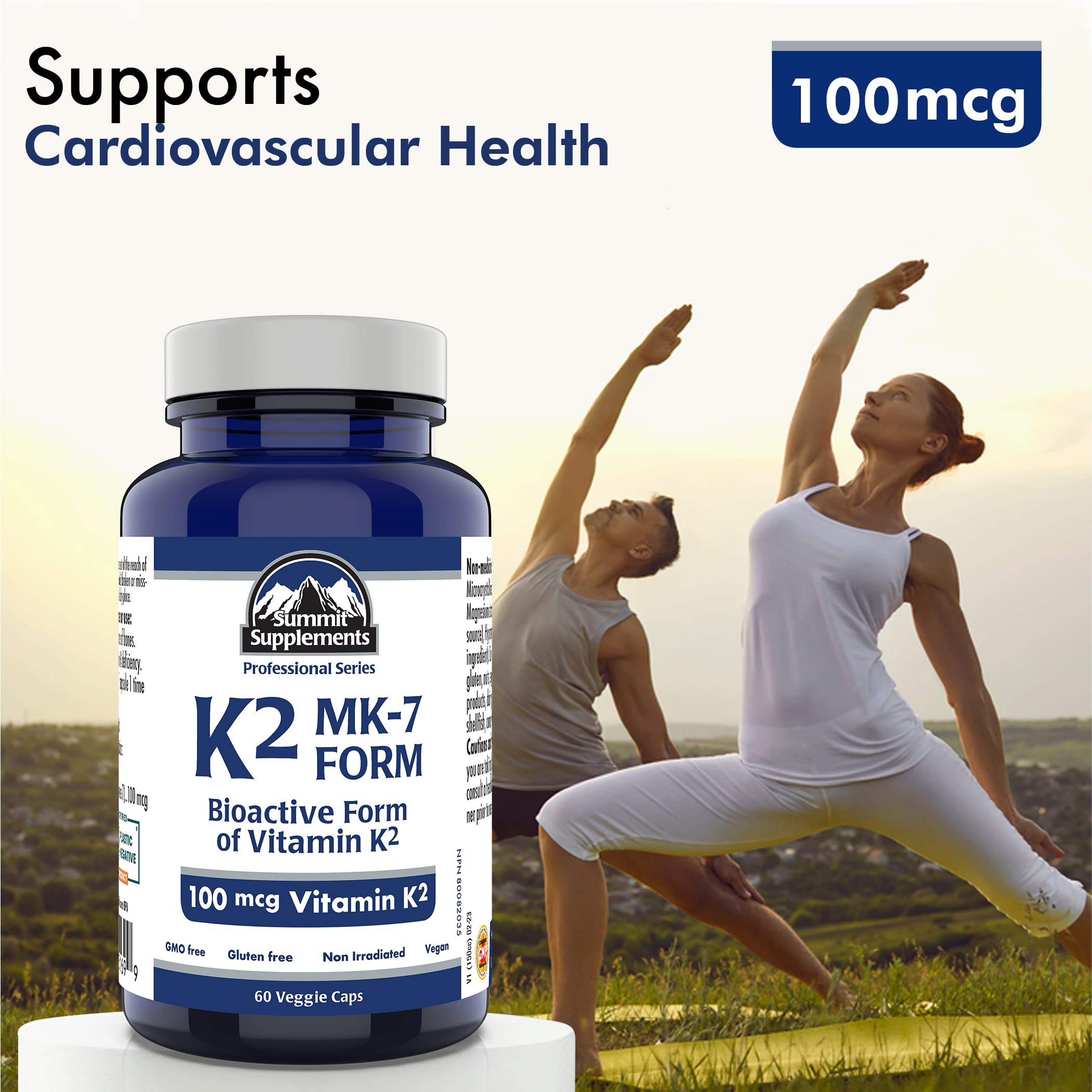Vitamin K2 MK-7 - K2 Vitamin Supplement MK-7 Vitamin K-2 100 mcg - Heart Health - Cardiovascular Health - Blood Clotting - 3rd Party Tested - Formulated & Made in Canada