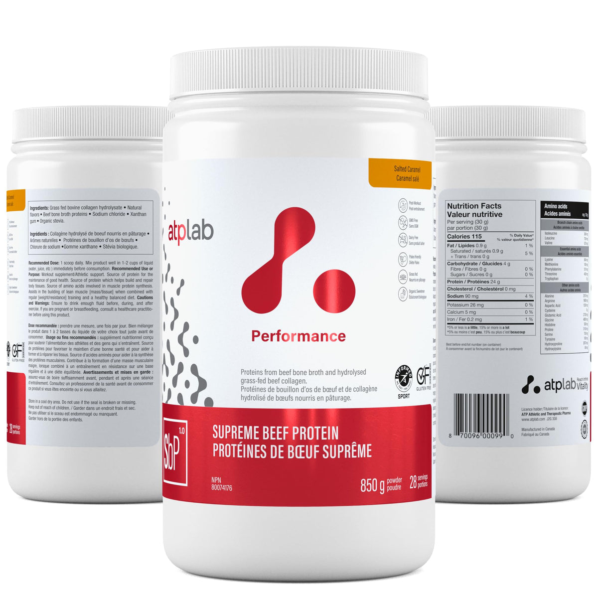 atplab Supreme Beef Protein Powder, Bone Broth, Salted Caramel, 850 g