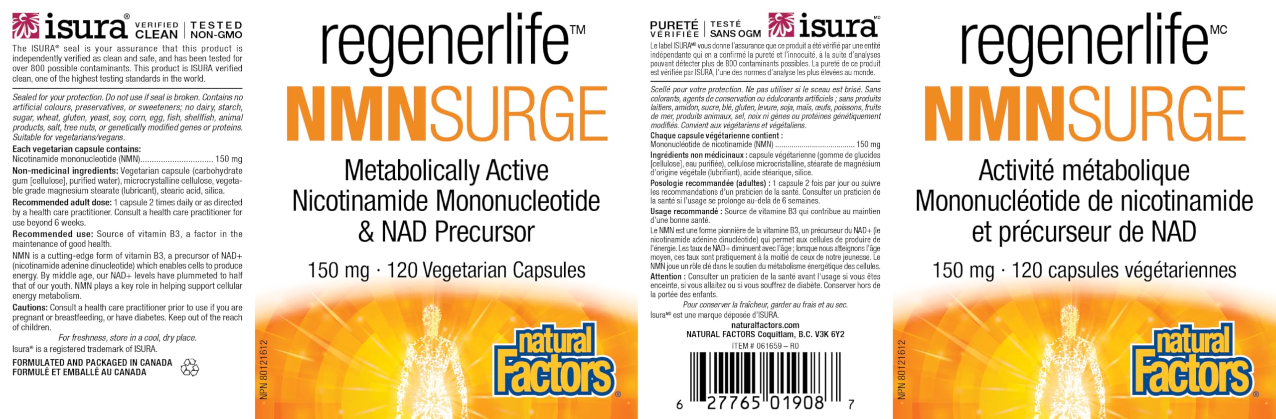 Natural Factors Regenerlife NMNSURGE, 150 mg, 120 vegetarian capsules, Metobolically Active (Vitamin B3) Nicotinamide Mononucleotide (NMN), Healthy Aging Support