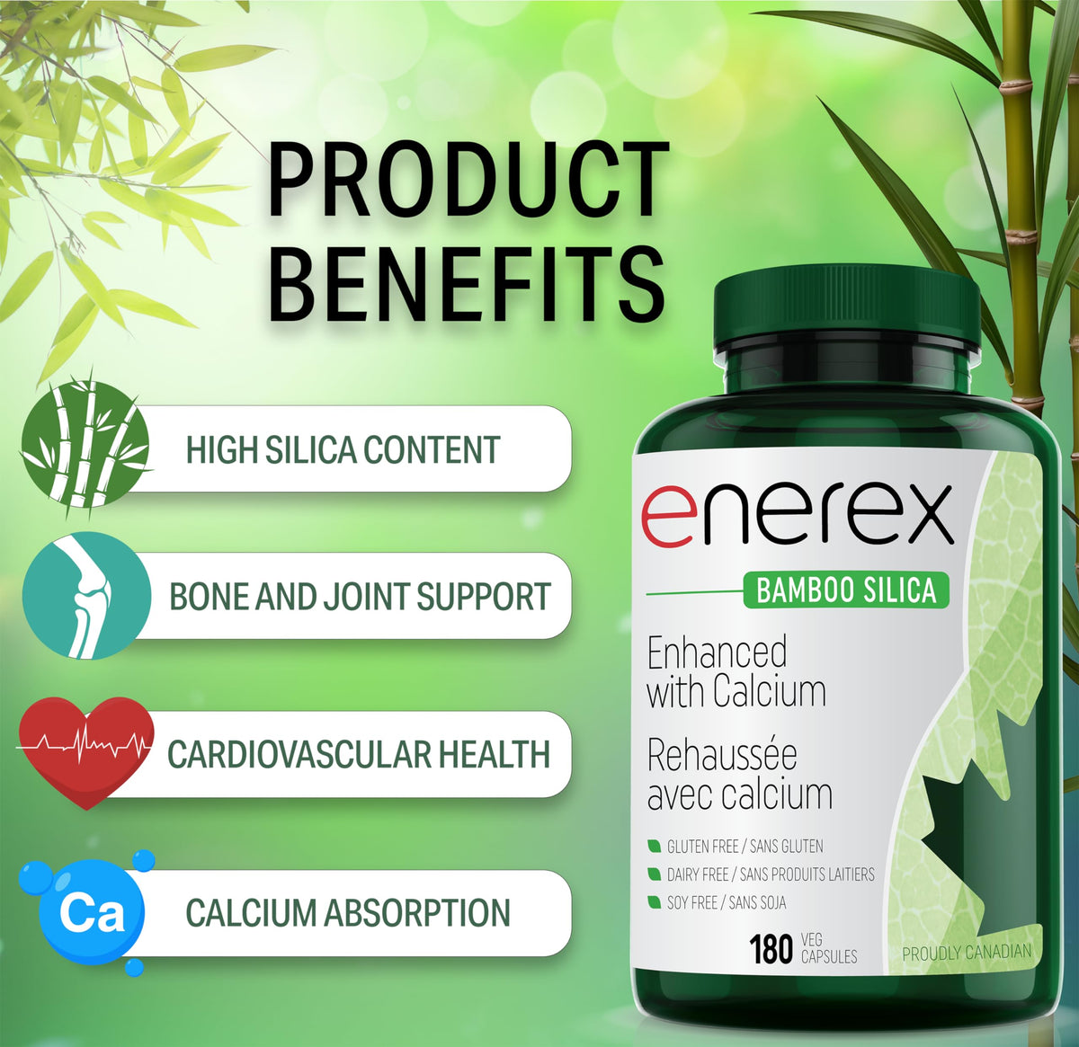 Enerex Bamboo Silica ‚Ä¢ 10x More Silica, Premium Bone, Skin, Hair and Nail formulation, 180 Veg Capsules