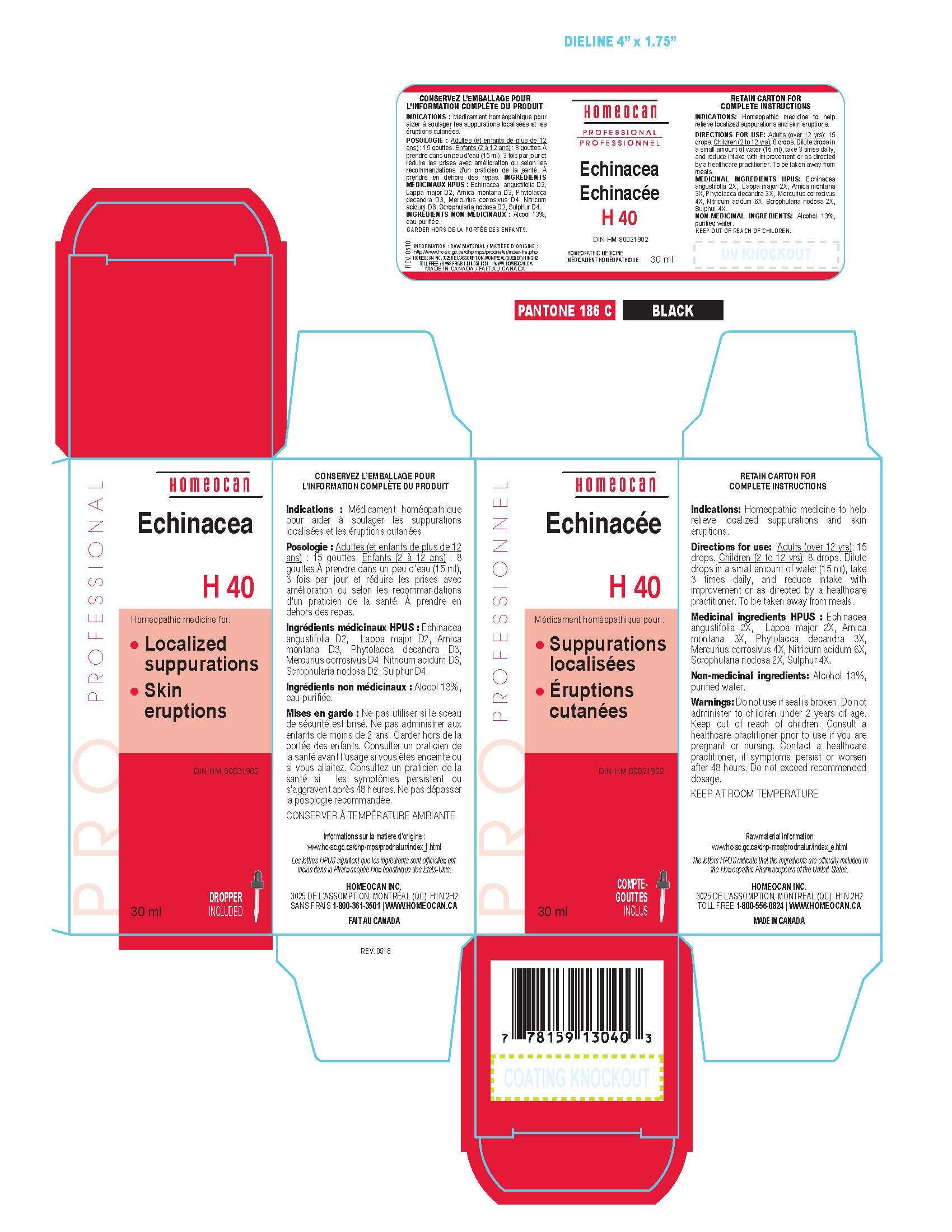 Homeocan H40 Echinacea Drops 30ml, 40 Servings with Dropper, Herbal Liquid Supplement for Daily Wellness, Echinacea Angustifolia Extract for Adult & Kid, Supports Seasonal Comfort & Natural Resilience