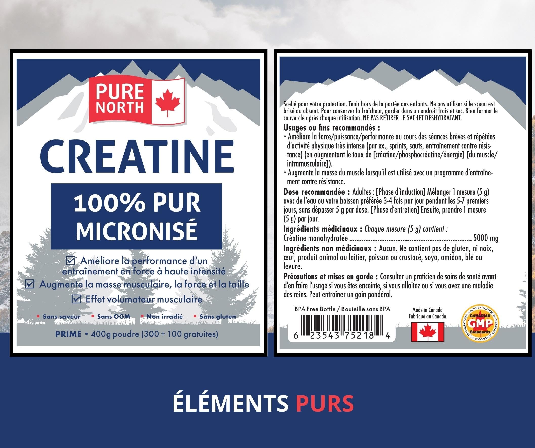Pure North Naturals - Creatine 100% Pure Micronized 400g Powder 80-Servings - Improve Muscle Mass, Strength and Size - Improve Training Performance - 3rd Party Tested - Formulated & Made in Canada